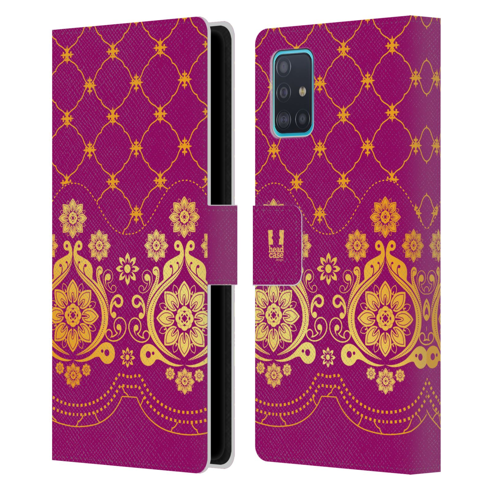 Pouzdro na mobil Samsung Galaxy A51 (A515F) moderní baroko tmavě růžová a zlatá