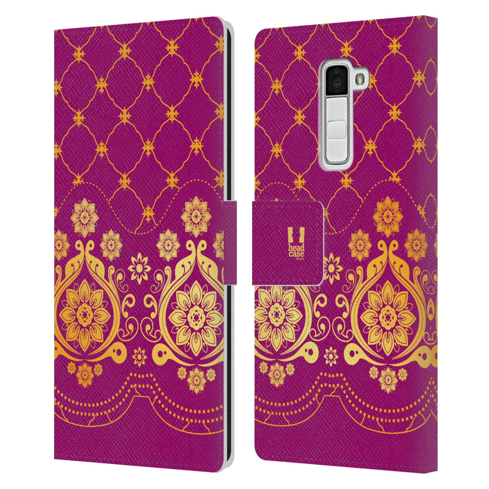 HEAD CASE Flipové pouzdro pro mobil LG K10 moderní baroko tmavě růžová a zlatá
