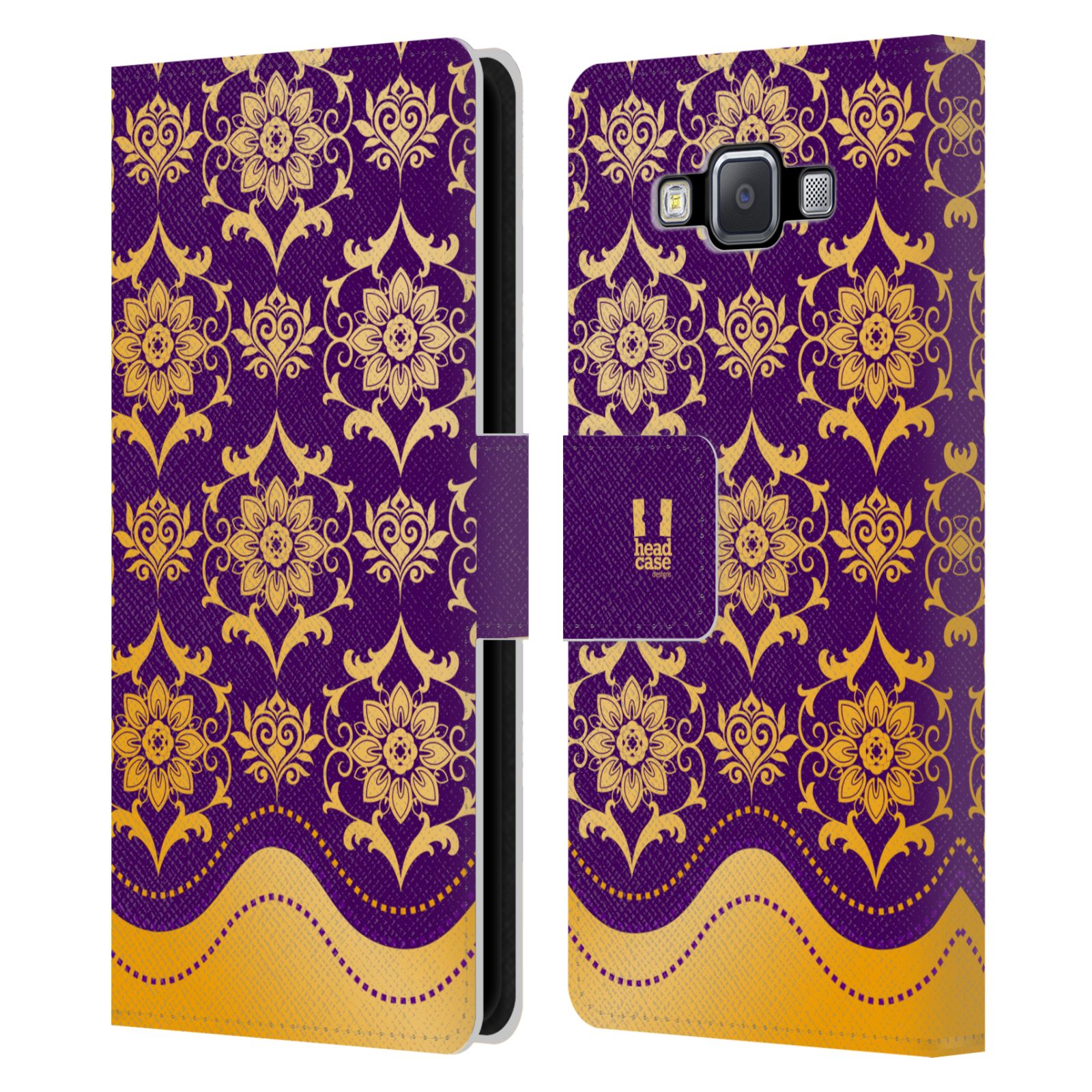 HEAD CASE Flipové pouzdro pro mobil Samsung Galaxy A5 moderní baroko fialová a zlatá
