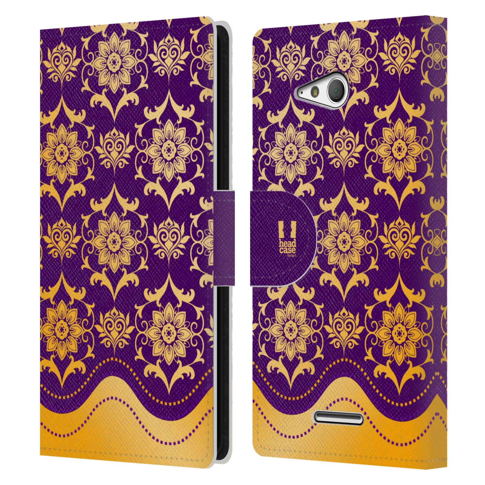 HEAD CASE Flipové pouzdro pro mobil SONY XPERIA E4g moderní baroko fialová a zlatá