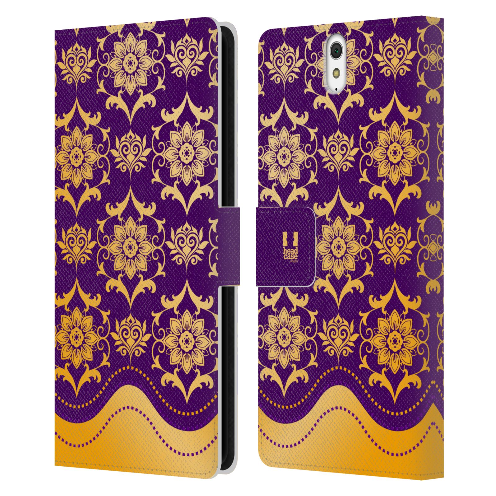 HEAD CASE Flipové pouzdro pro mobil SONY XPERIA C5 Ultra moderní baroko fialová a zlatá