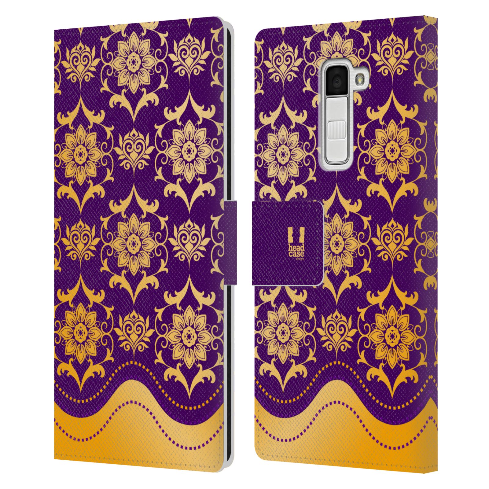 HEAD CASE Flipové pouzdro pro mobil LG K10 moderní baroko fialová a zlatá