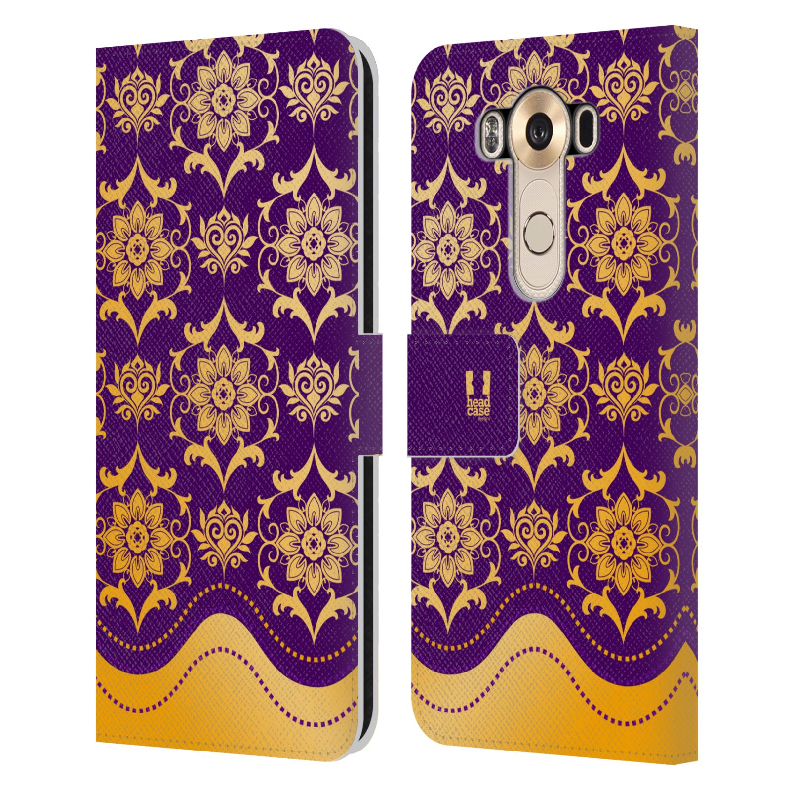 HEAD CASE Flipové pouzdro pro mobil LG V10 moderní baroko fialová a zlatá