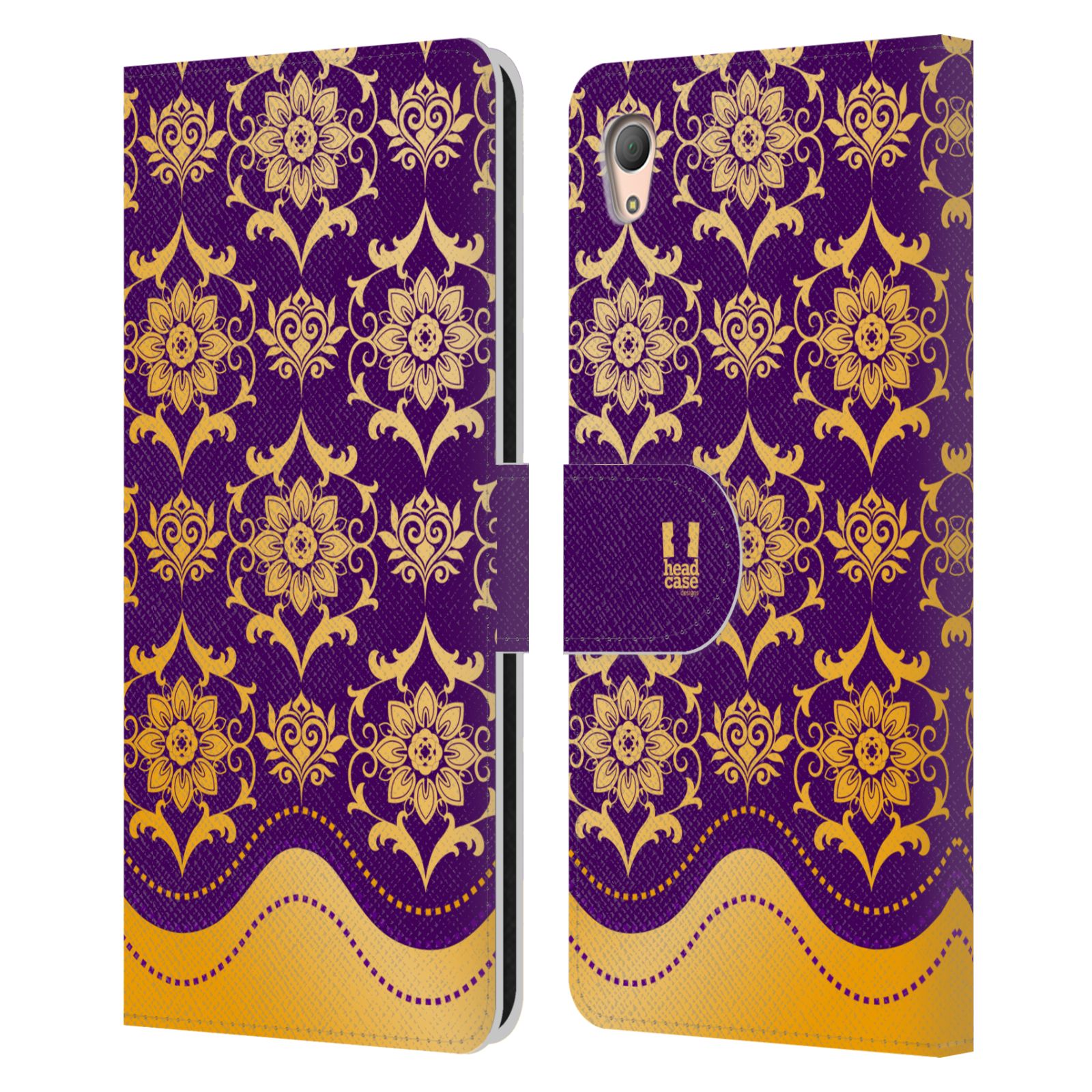 HEAD CASE Flipové pouzdro pro mobil SONY XPERIA Z3+ (PLUS) moderní baroko fialová a zlatá