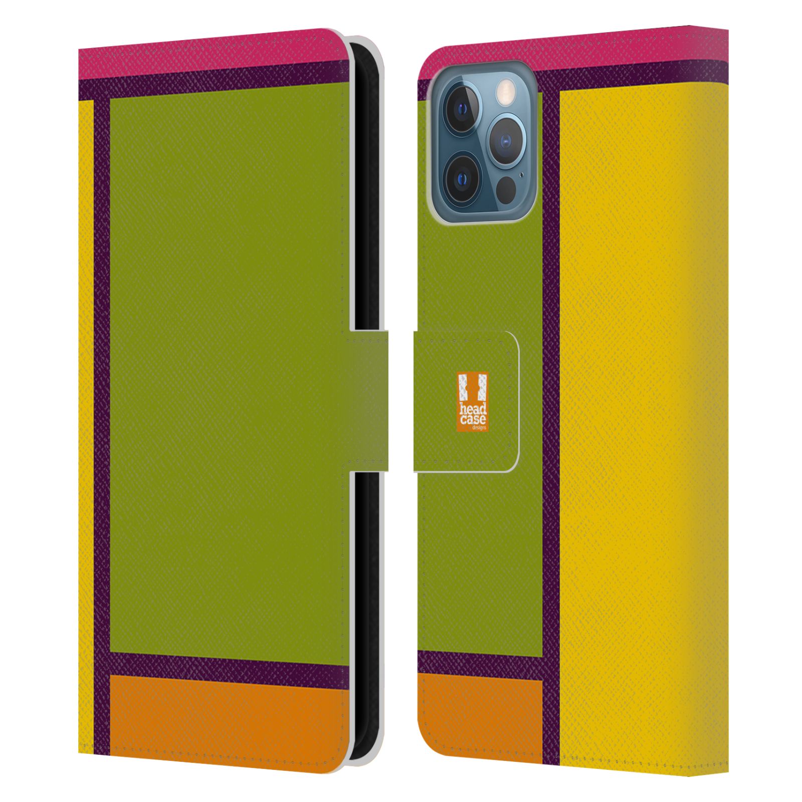 HEAD CASE Flipové pouzdro pro mobil Apple Iphone 12 / Iphone 12 PRO MODERN barevná kostka zelená a žlutá