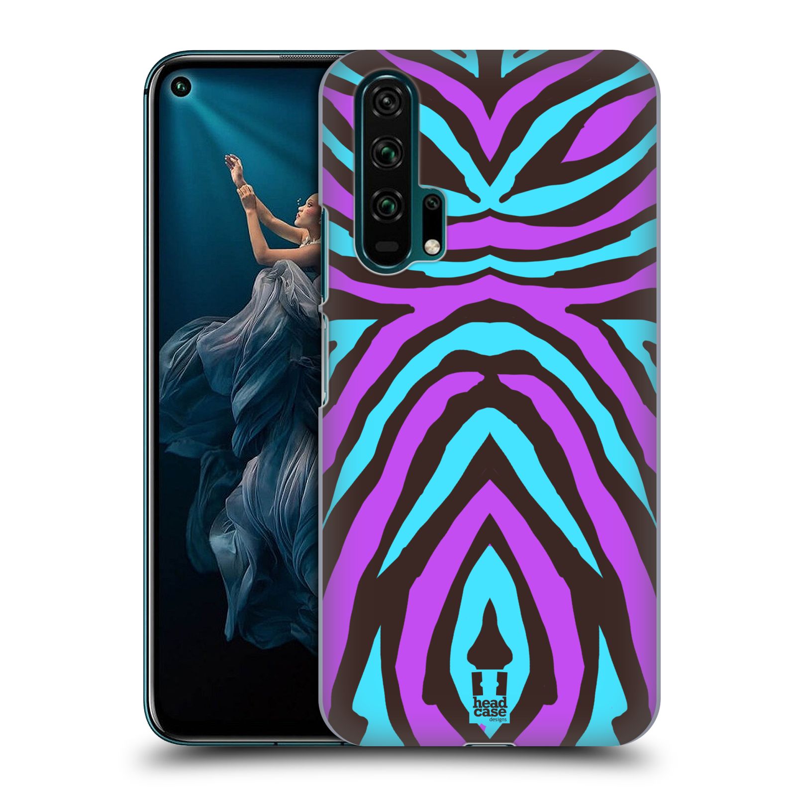 Pouzdro na mobil Honor 20 PRO - HEAD CASE - vzor Divočina zvíře 2 bláznivé pruhy fialová a modrá