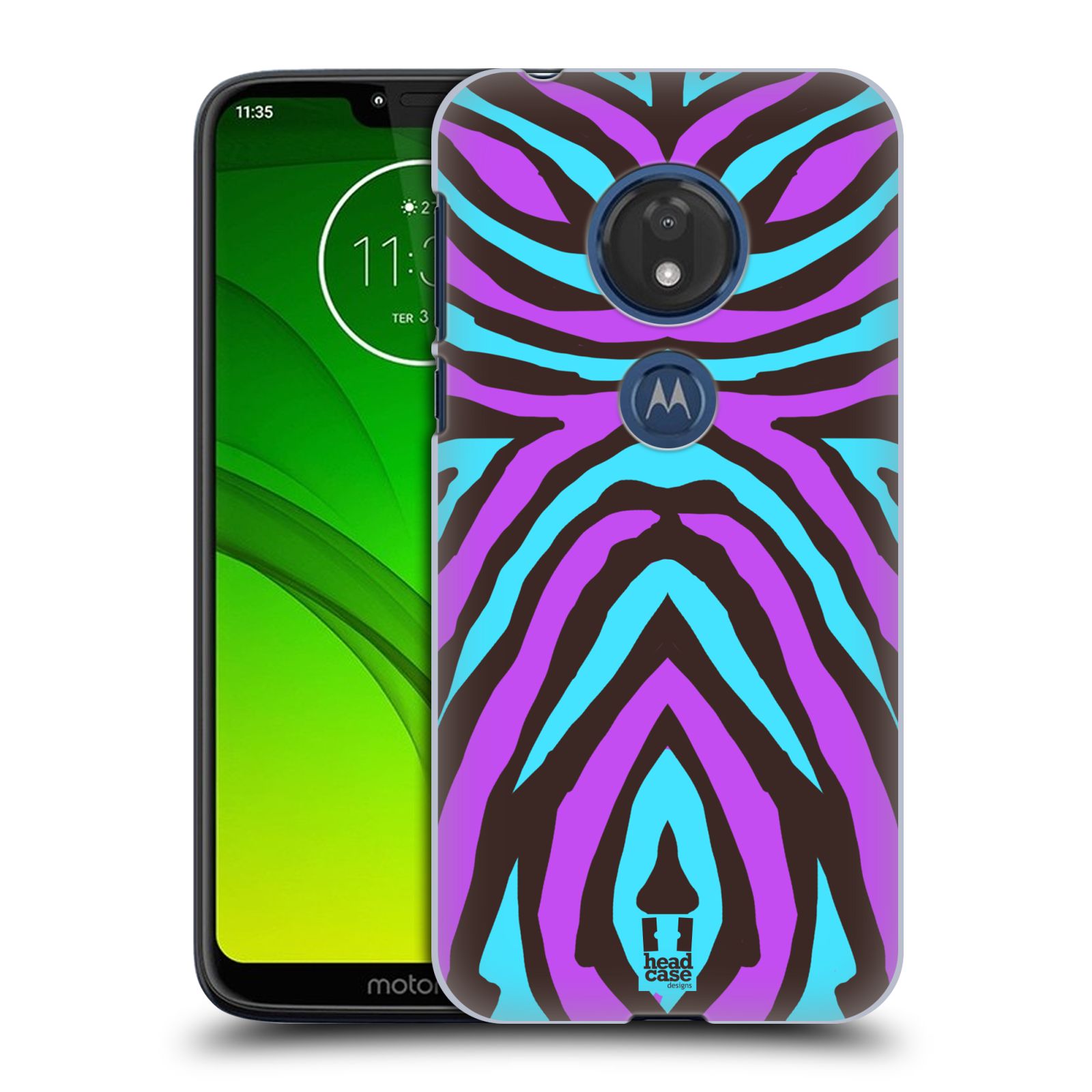 Pouzdro na mobil Motorola Moto G7 Play vzor Divočina zvíře 2 bláznivé pruhy fialová a modrá