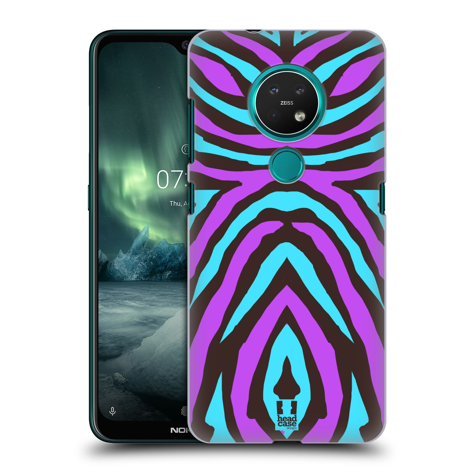 Pouzdro na mobil NOKIA 7.2 - HEAD CASE - vzor Divočina zvíře 2 bláznivé pruhy fialová a modrá