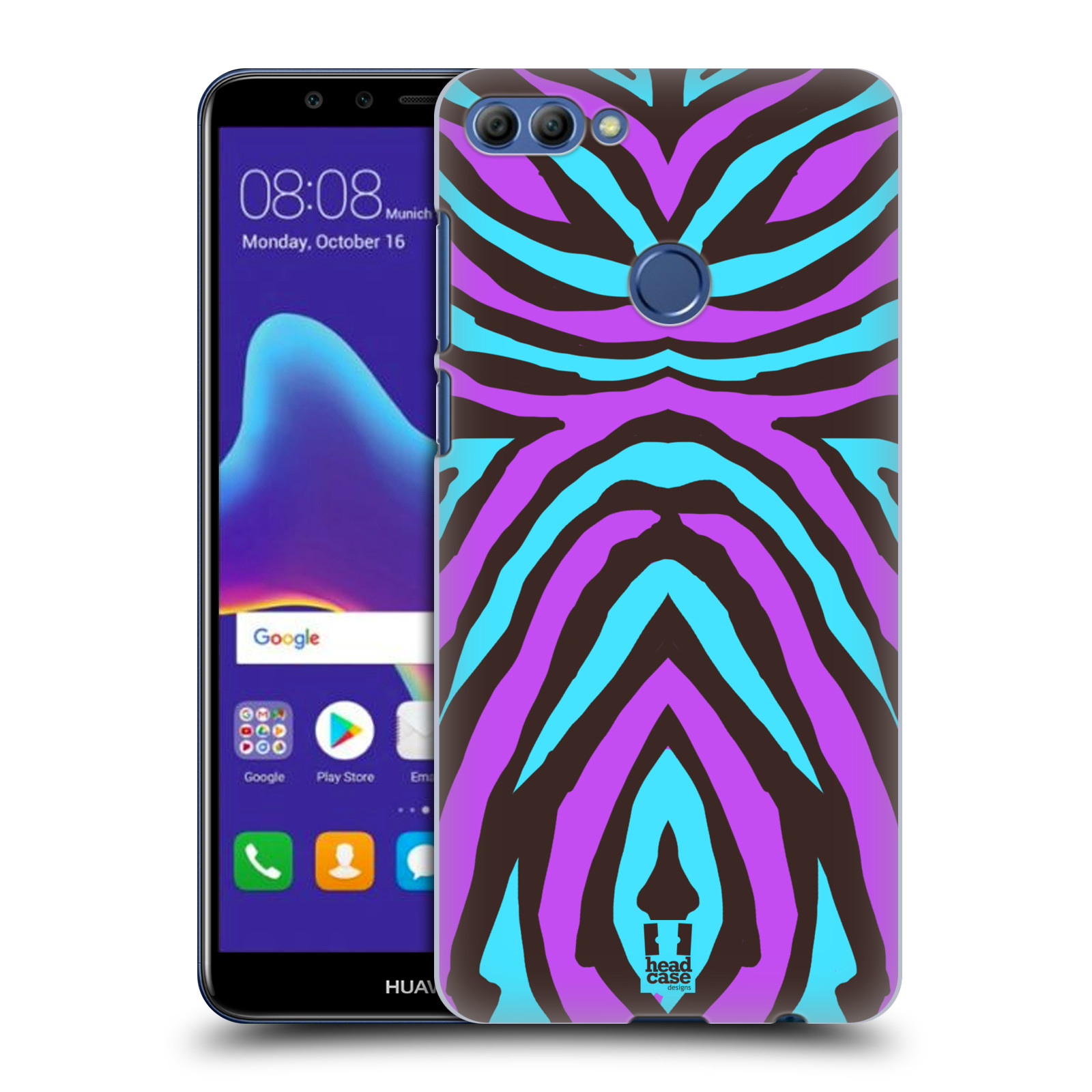 HEAD CASE plastový obal na mobil Huawei Y9 2018 vzor Divočina zvíře 2 bláznivé pruhy fialová a modrá