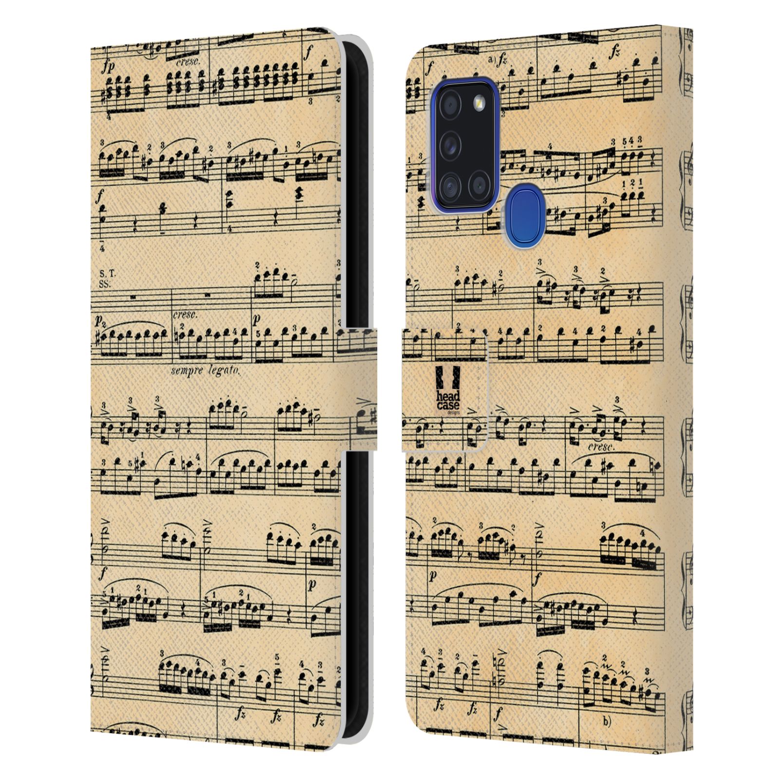 HEAD CASE Flipové pouzdro pro mobil Samsung Galaxy A21s notový papír Mozart