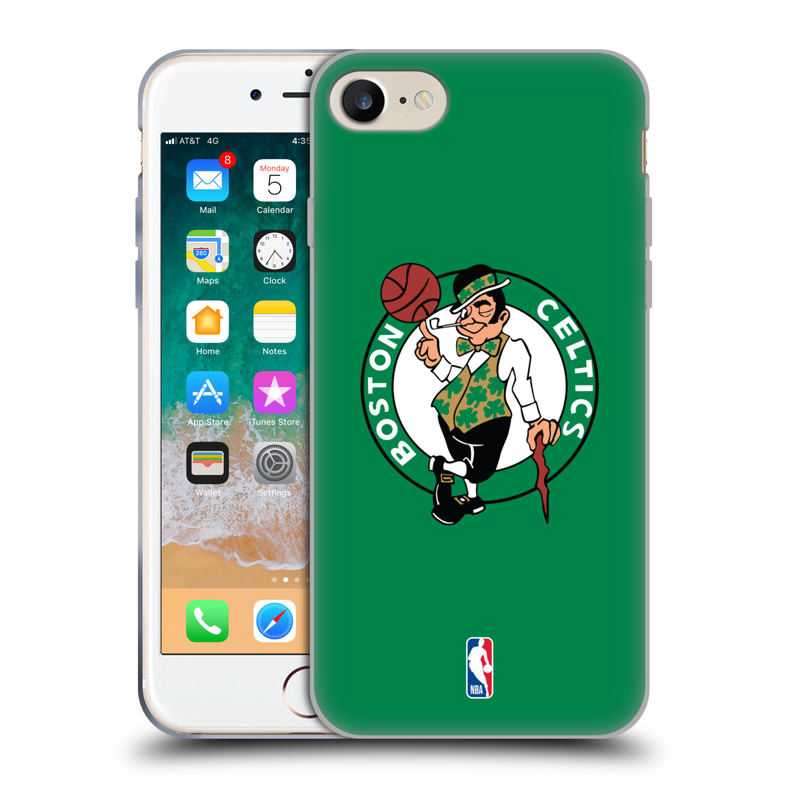 HEAD CASE silikonový obal na mobil Apple Iphone 8 NBA Basketbalový klub Boston Celtics zelené pozadí logo barevné