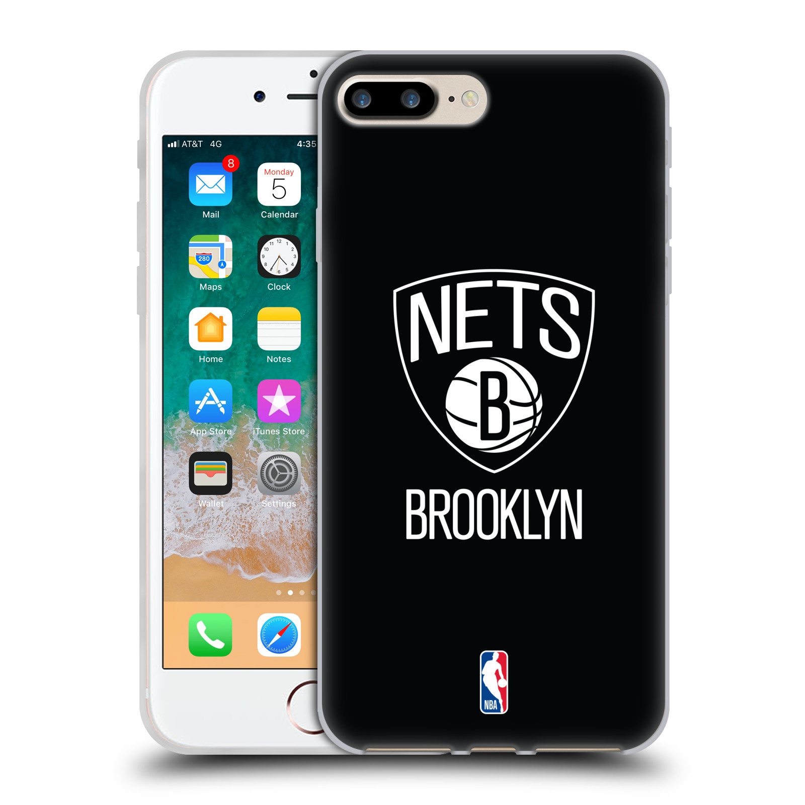 HEAD CASE silikonový obal na mobil Apple Iphone 8 PLUS NBA Basketbalový klub Brooklyn Nets černá