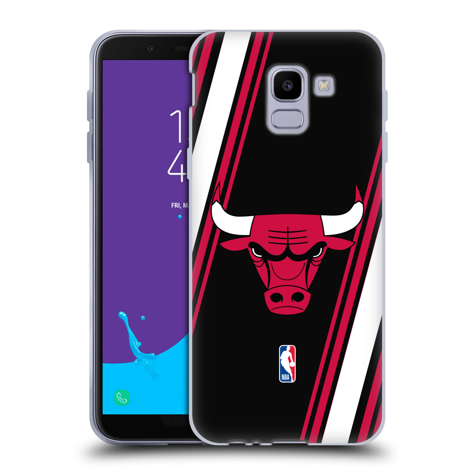 HEAD CASE silikonový obal na mobil Samsung Galaxy J6 NBA Basketbalový klub Chicago Bulls logo šikmé pruhy