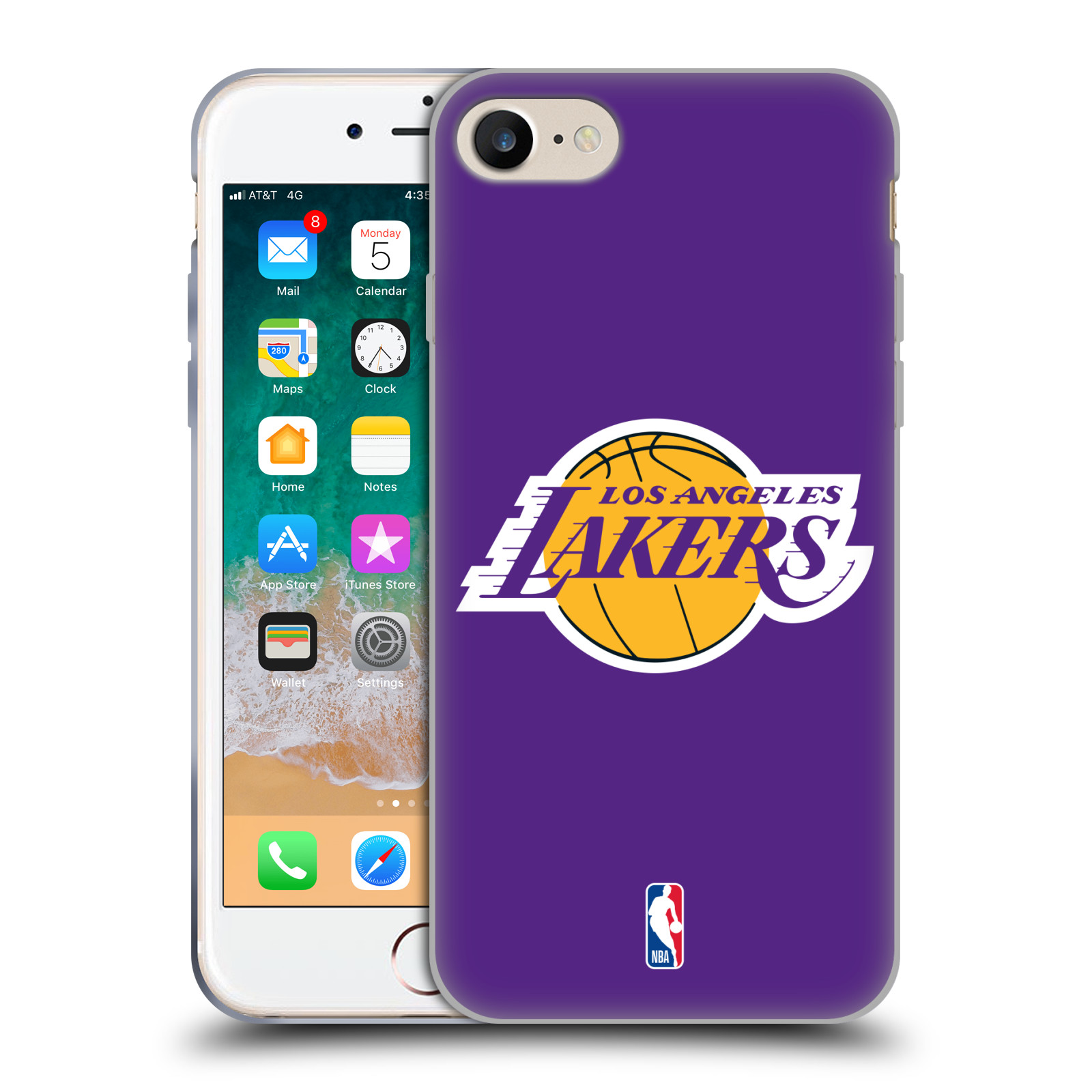 HEAD CASE silikonový obal na mobil Apple Iphone 8 NBA Basketbalový klub Los Angeles Lakers fialová malé logo