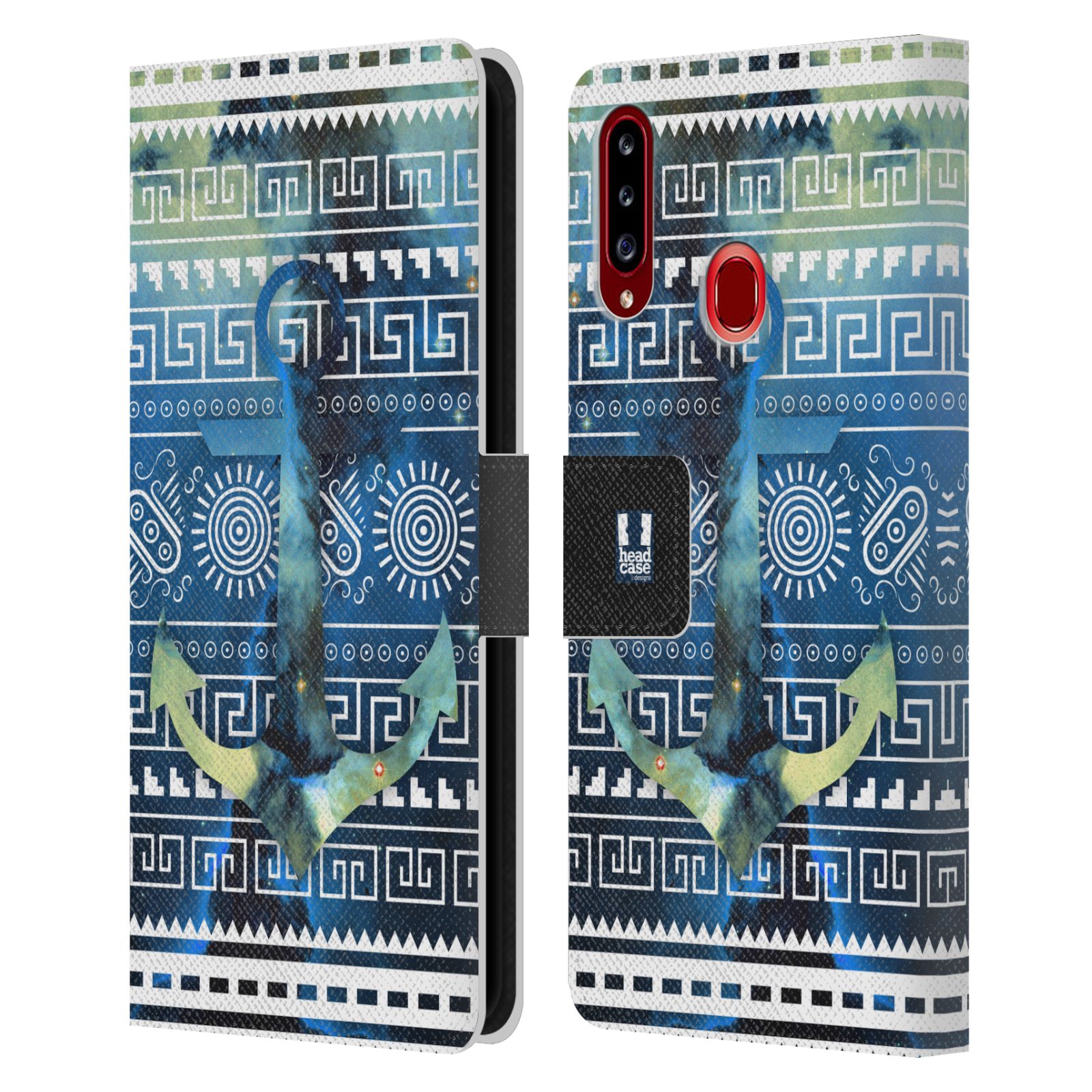 HEAD CASE Flipové pouzdro pro mobil Samsung Galaxy A20s aztécký motiv vesmírná mlhovina modrá kotva