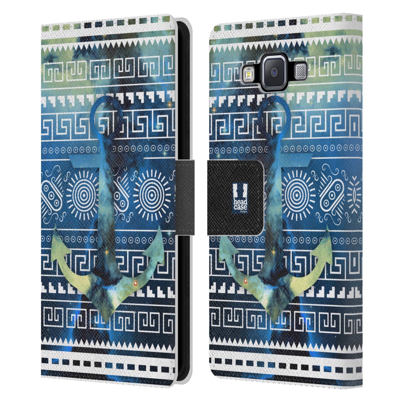 HEAD CASE Flipové pouzdro pro mobil Samsung Galaxy A5 aztécký motiv vesmírná mlhovina modrá kotva
