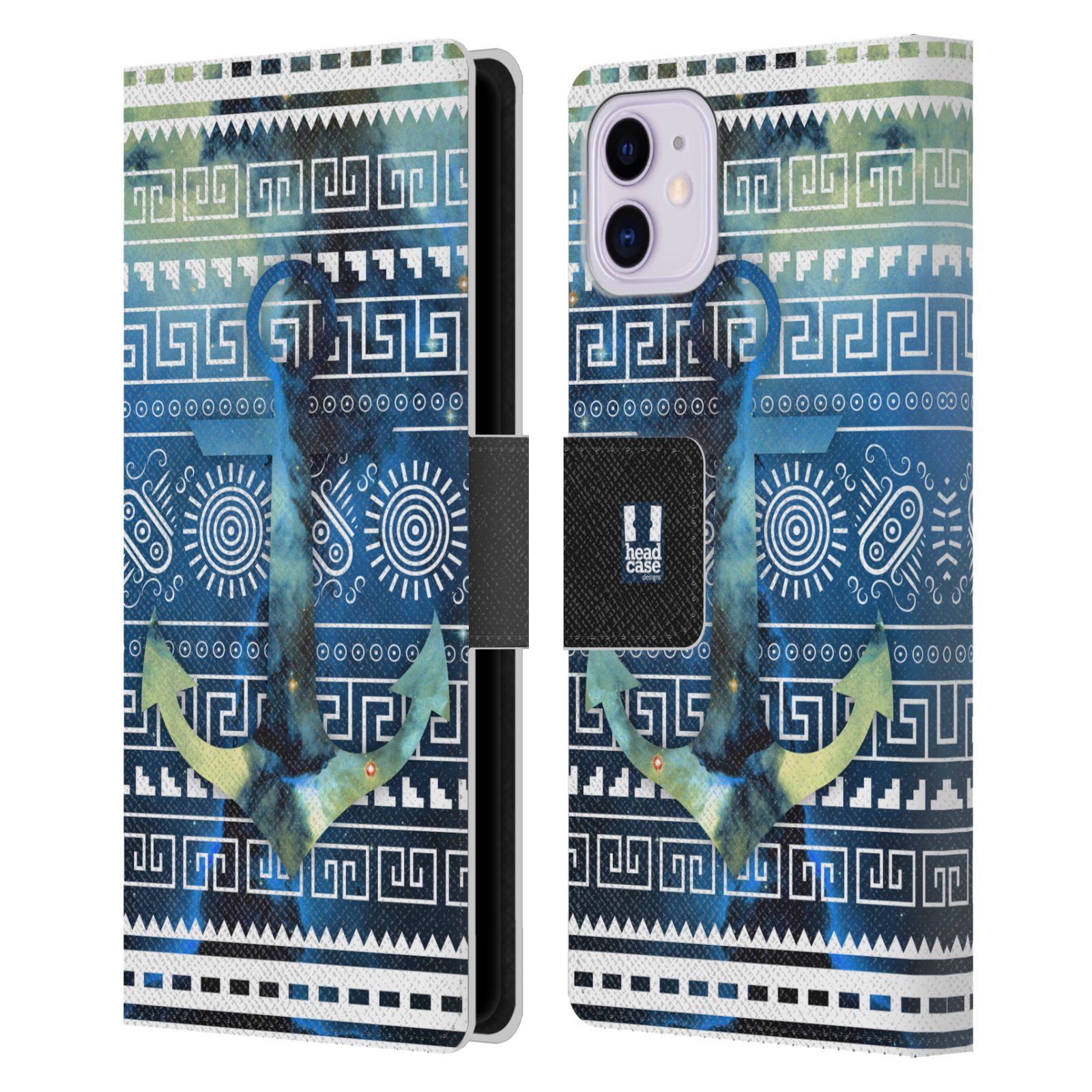 Pouzdro na mobil Apple Iphone 11 aztécký motiv vesmírná mlhovina modrá kotva