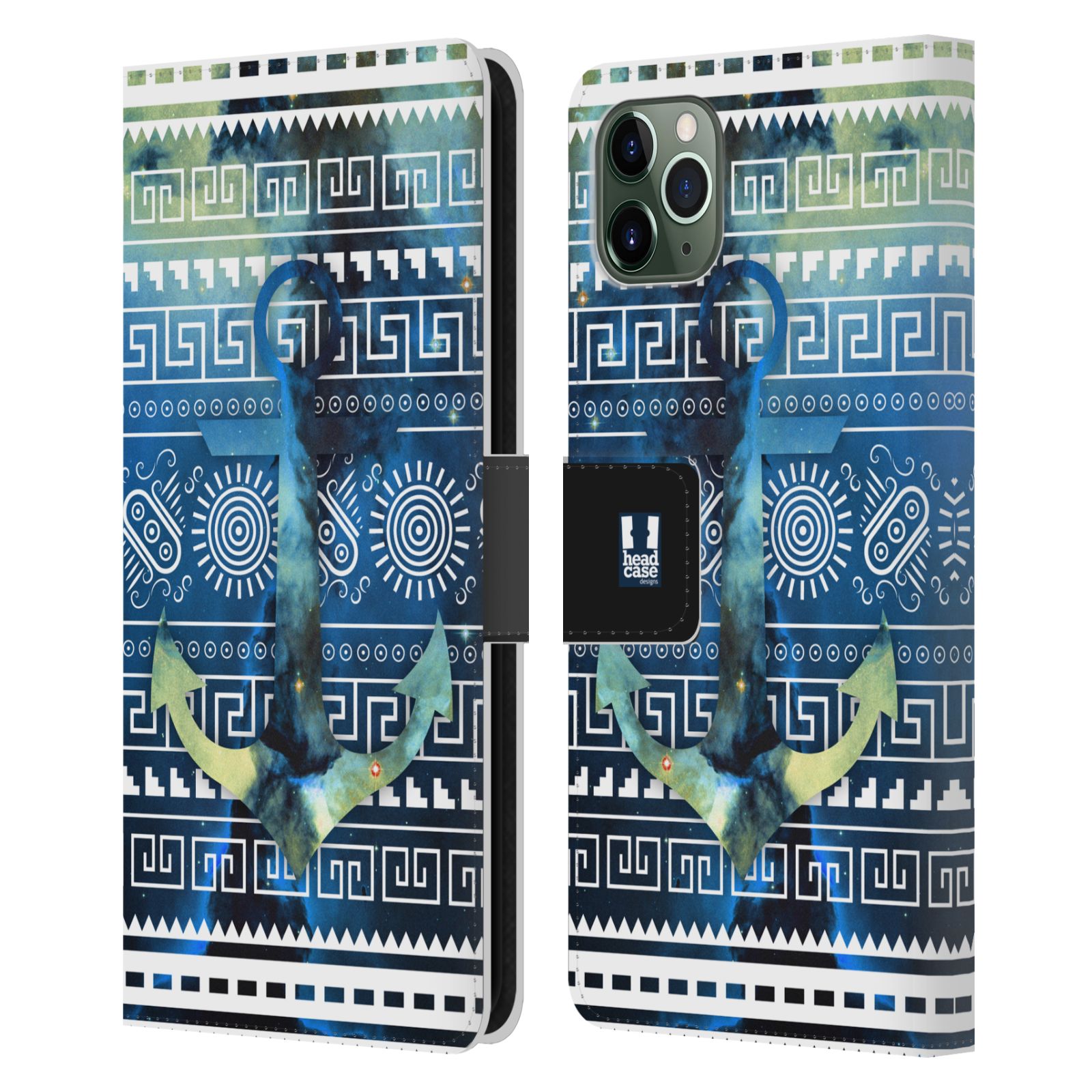 Pouzdro na mobil Apple Iphone 11 PRO MAX aztécký motiv vesmírná mlhovina modrá kotva