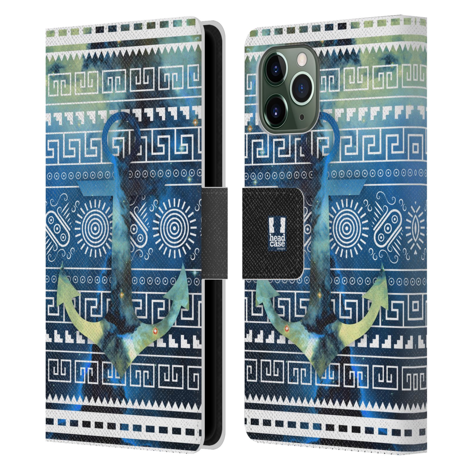 Pouzdro na mobil Apple Iphone 11 PRO aztécký motiv vesmírná mlhovina modrá kotva
