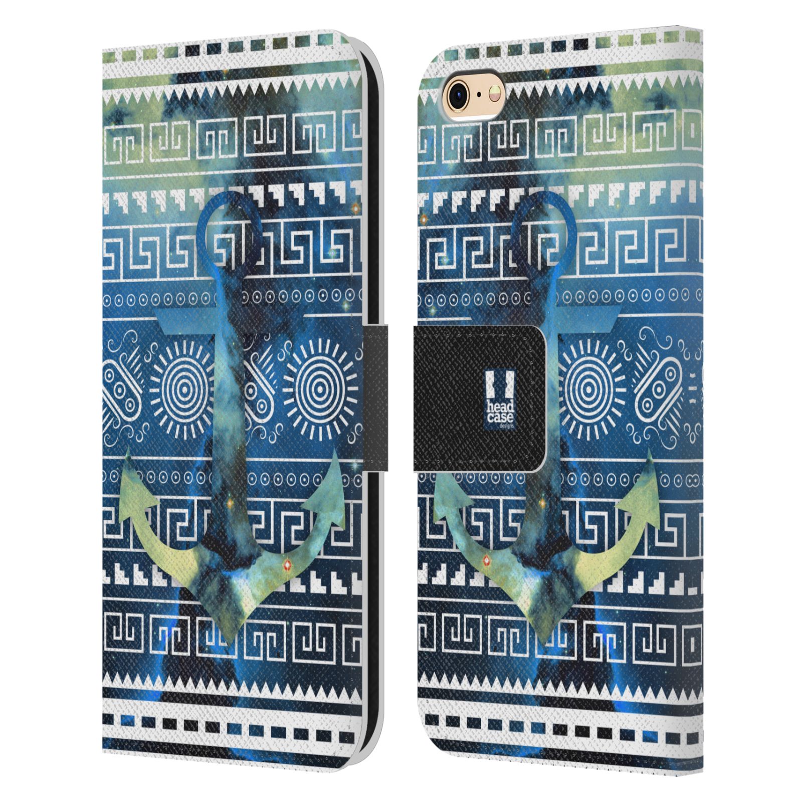 HEAD CASE Flipové pouzdro pro mobil Apple Iphone 6/6s aztécký motiv vesmírná mlhovina modrá kotva