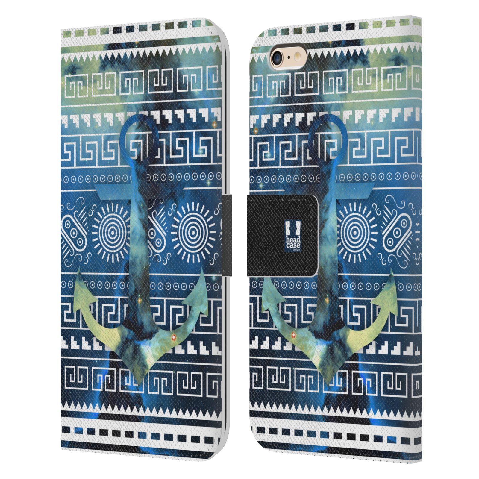 HEAD CASE Flipové pouzdro pro mobil Apple Iphone 6 PLUS / 6S PLUS aztécký motiv vesmírná mlhovina modrá kotva