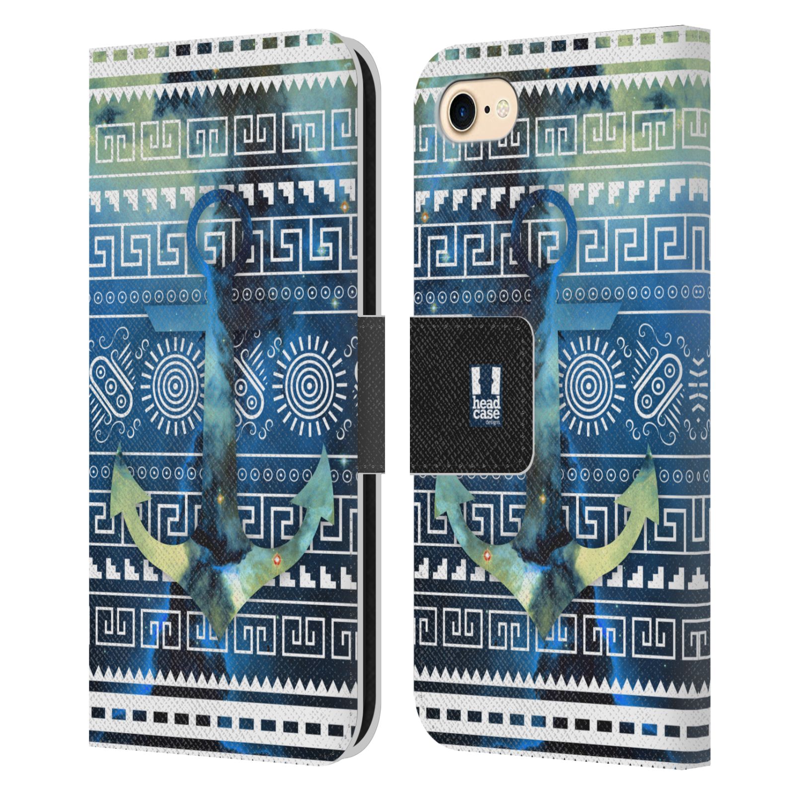 HEAD CASE Flipové pouzdro pro mobil Apple Iphone 7/8/SE 2020 aztécký motiv vesmírná mlhovina modrá kotva