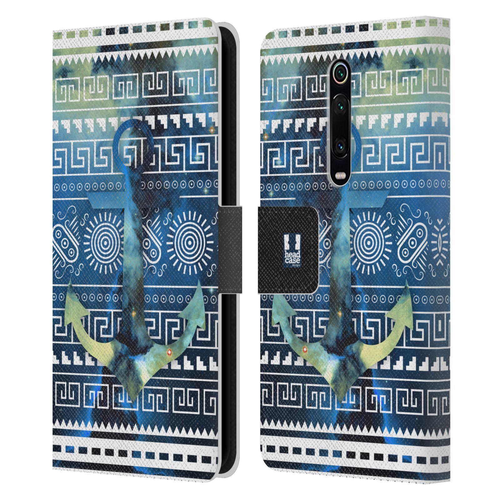Pouzdro na mobil Xiaomi Mi 9T / Mi 9T PRO aztécký motiv vesmírná mlhovina modrá kotva