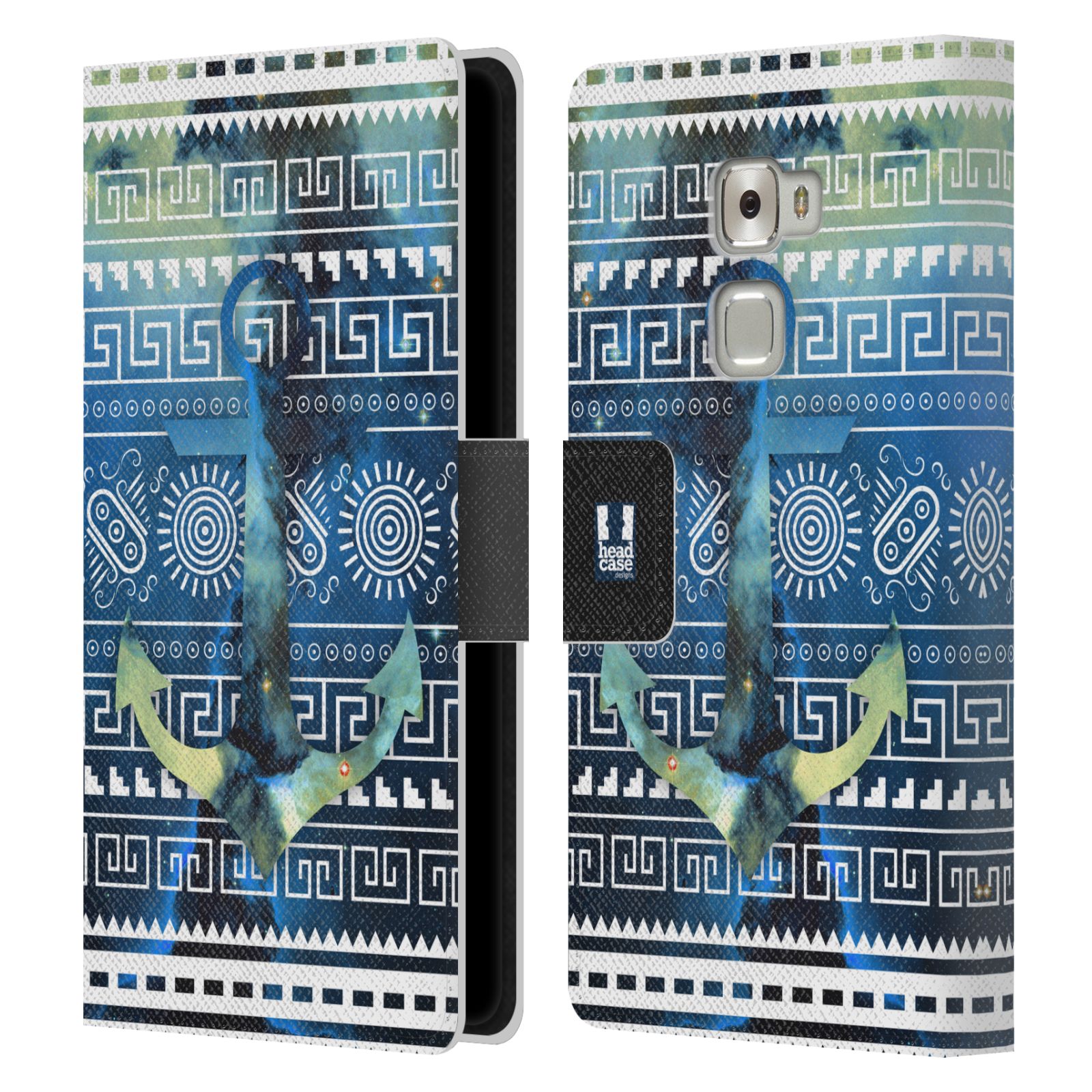 HEAD CASE Flipové pouzdro pro mobil Huawei MATE S aztécký motiv vesmírná mlhovina modrá kotva
