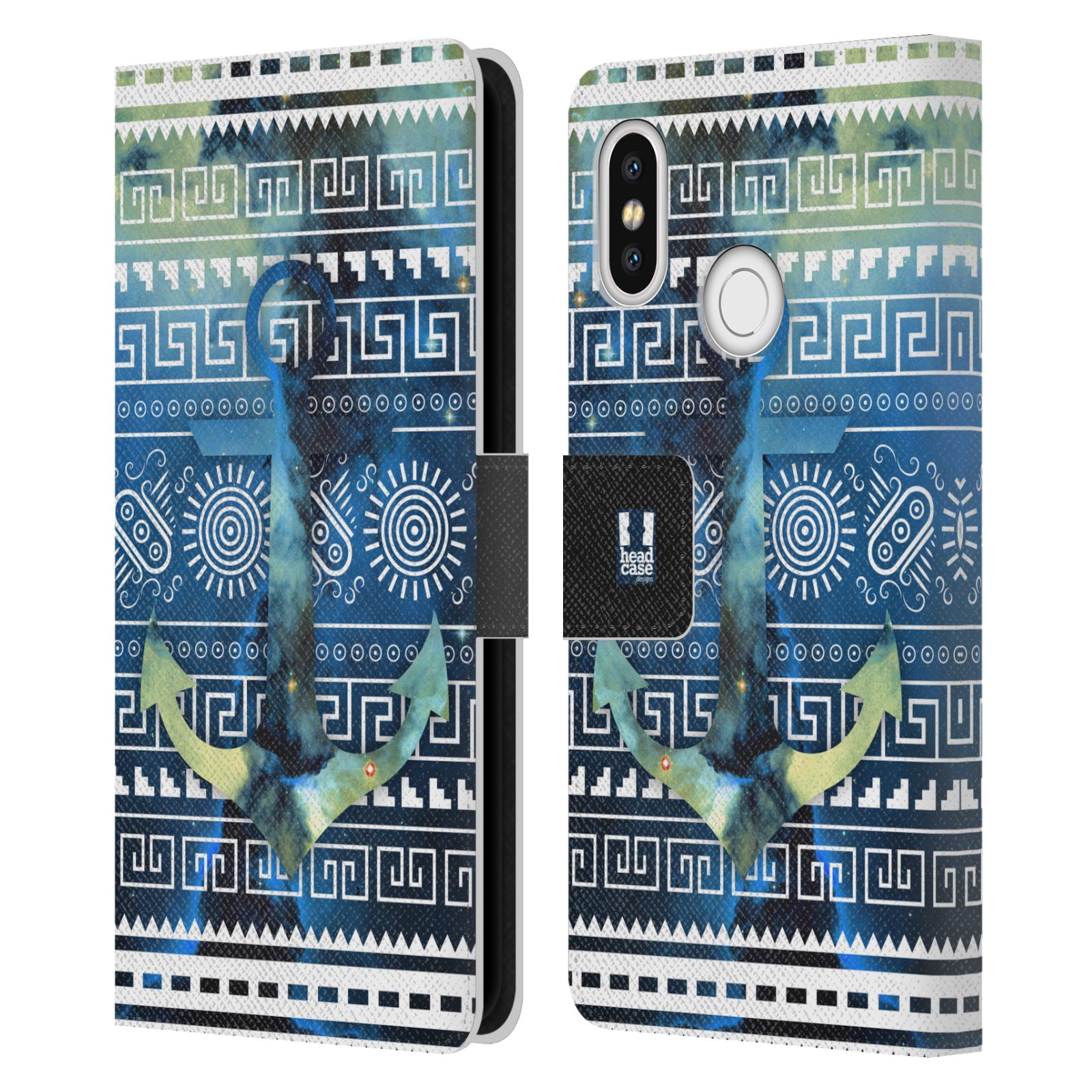 HEAD CASE Flipové pouzdro pro mobil Xiaomi Mi 8 aztécký motiv vesmírná mlhovina modrá kotva