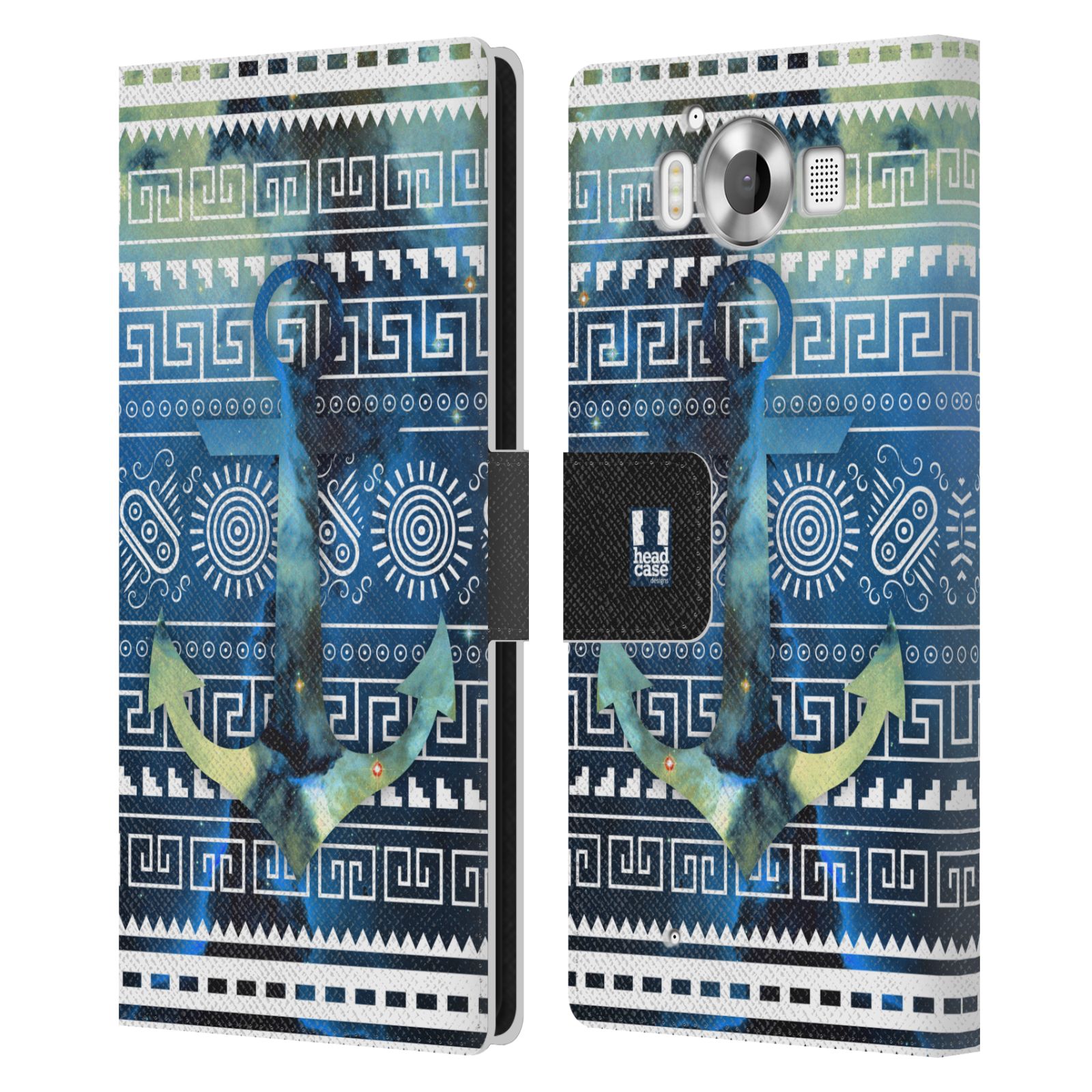HEAD CASE Flipové pouzdro pro mobil Microsoft Lumia 950 / LUMIA 950 DUAL SIM aztécký motiv vesmírná mlhovina modrá kotva