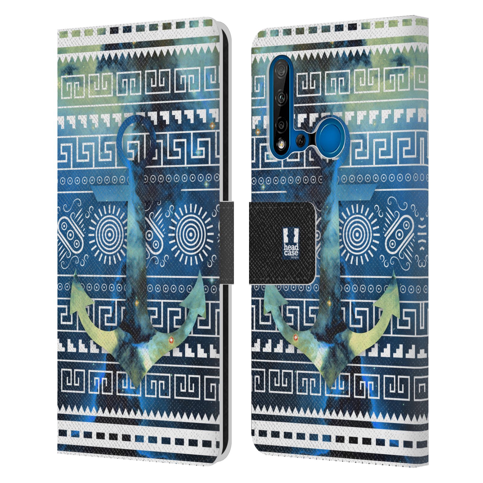 Pouzdro na mobil Huawei P20 LITE 2019 aztécký motiv vesmírná mlhovina modrá kotva