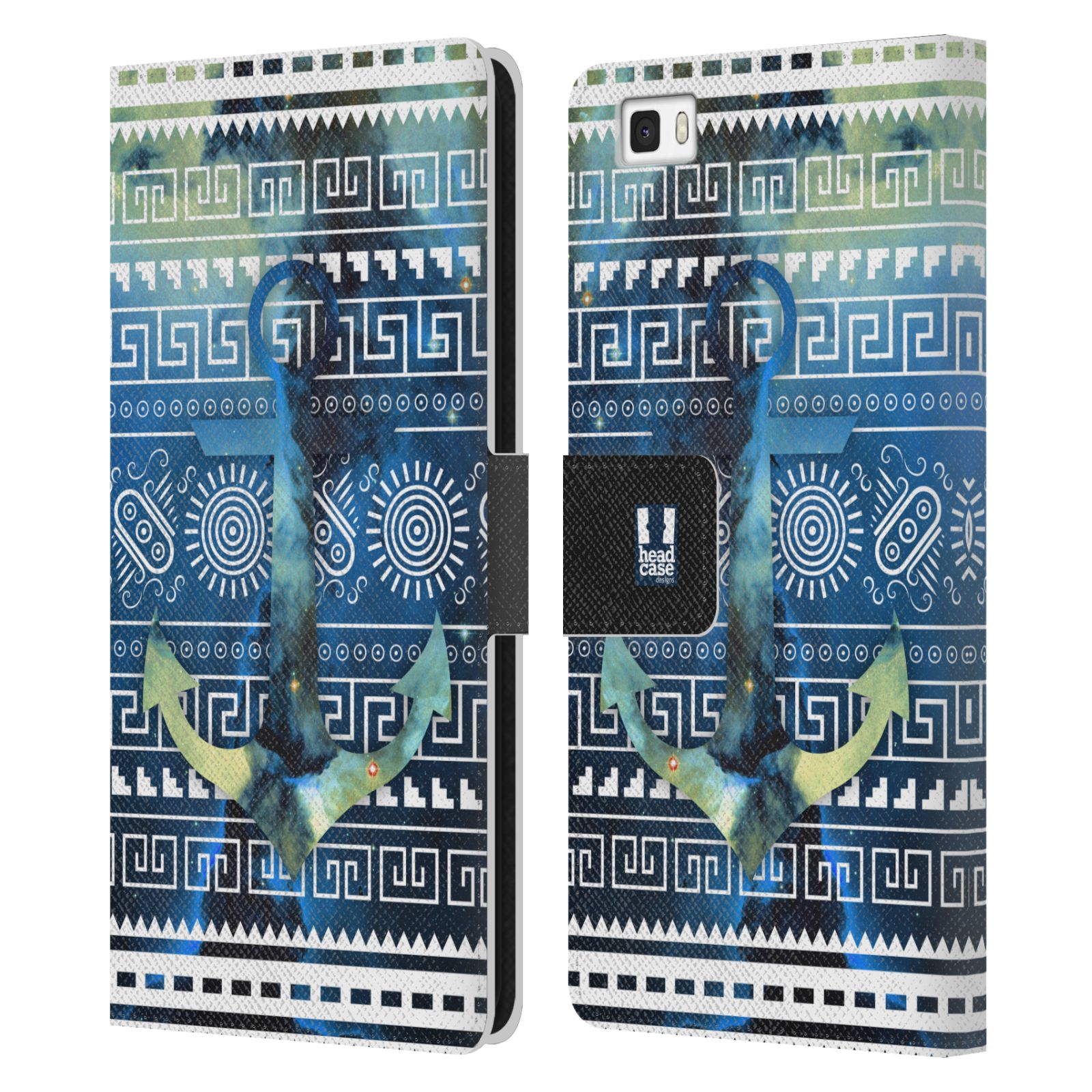 HEAD CASE Flipové pouzdro pro mobil Huawei P8 LITE aztécký motiv vesmírná mlhovina modrá kotva