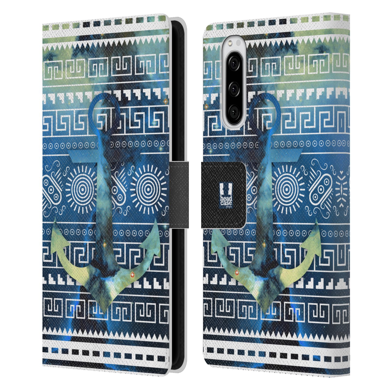 Pouzdro na mobil Sony Xperia 5 aztécký motiv vesmírná mlhovina modrá kotva