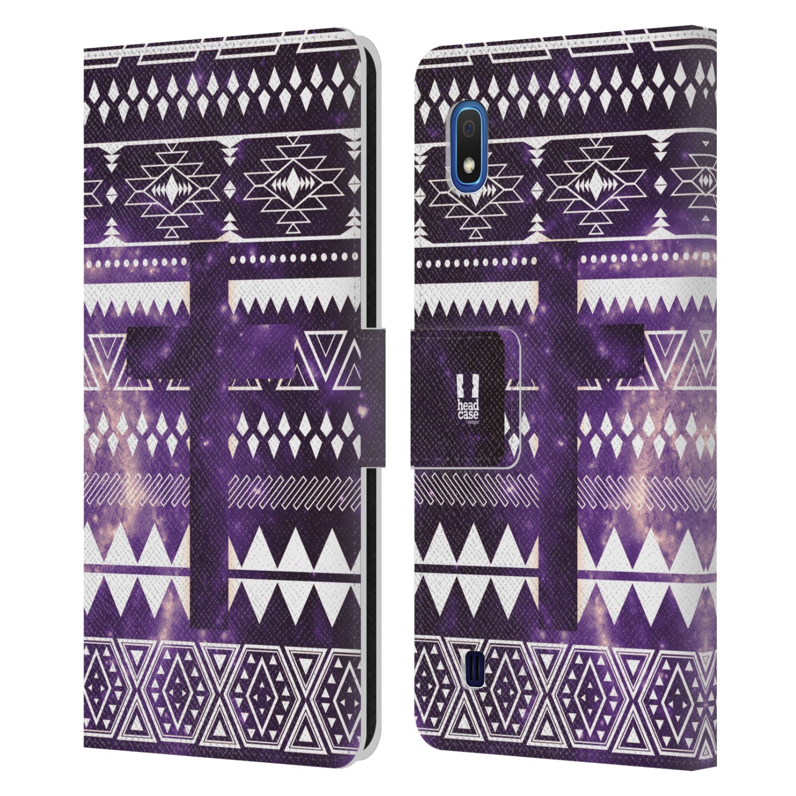 Pouzdro na mobil Samsung Galaxy A10 aztécký motiv vesmírná mlovina kříž fialová