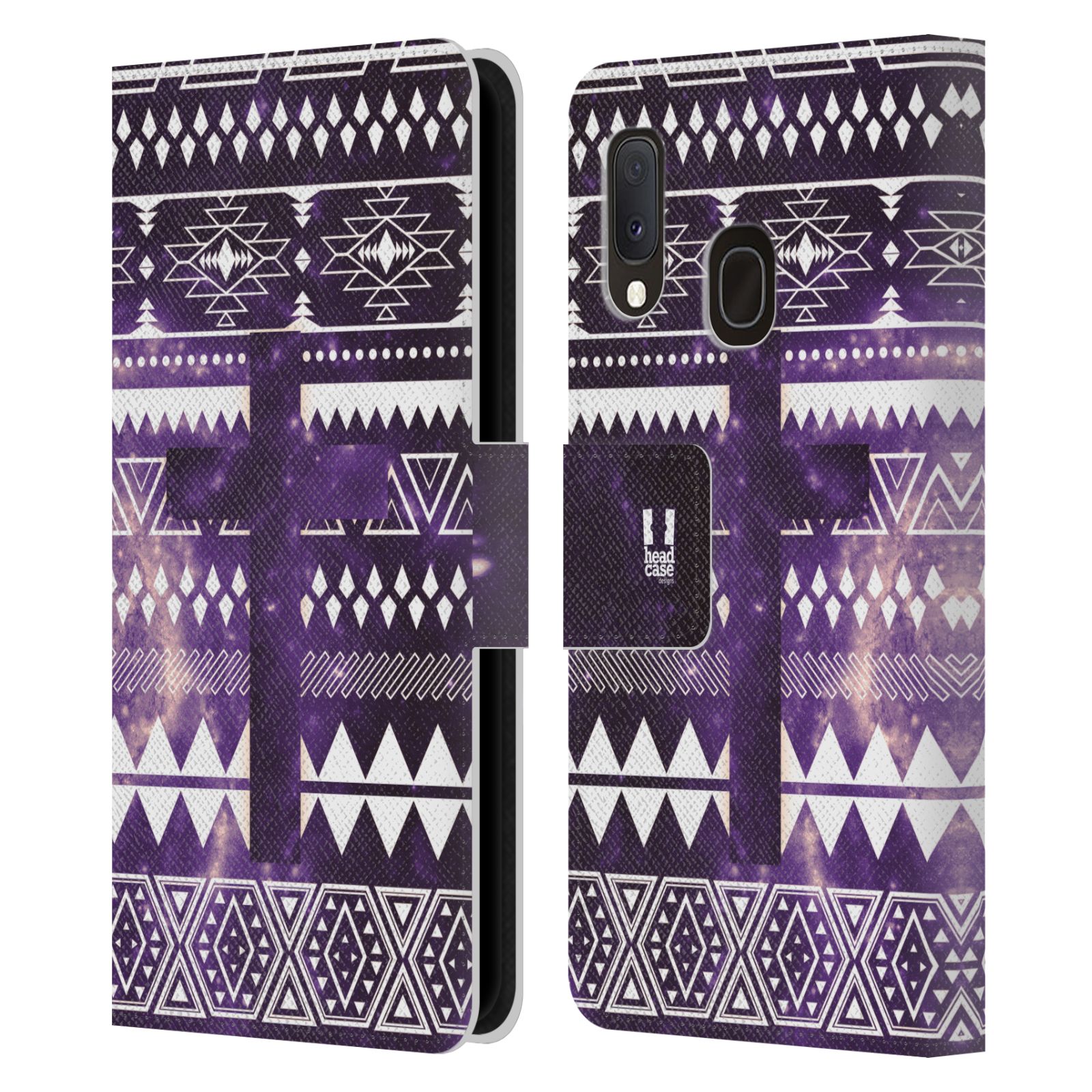 Pouzdro na mobil Samsung Galaxy A20e aztécký motiv vesmírná mlovina kříž fialová