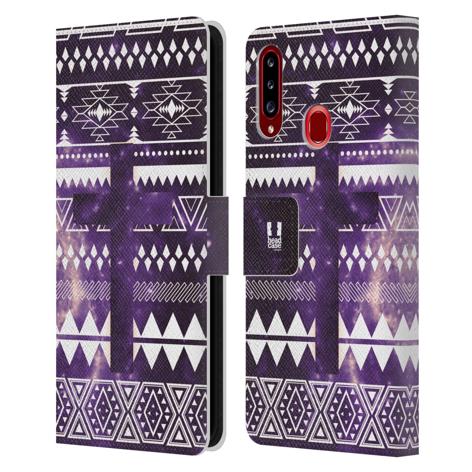 HEAD CASE Flipové pouzdro pro mobil Samsung Galaxy A20s aztécký motiv vesmírná mlovina kříž fialová