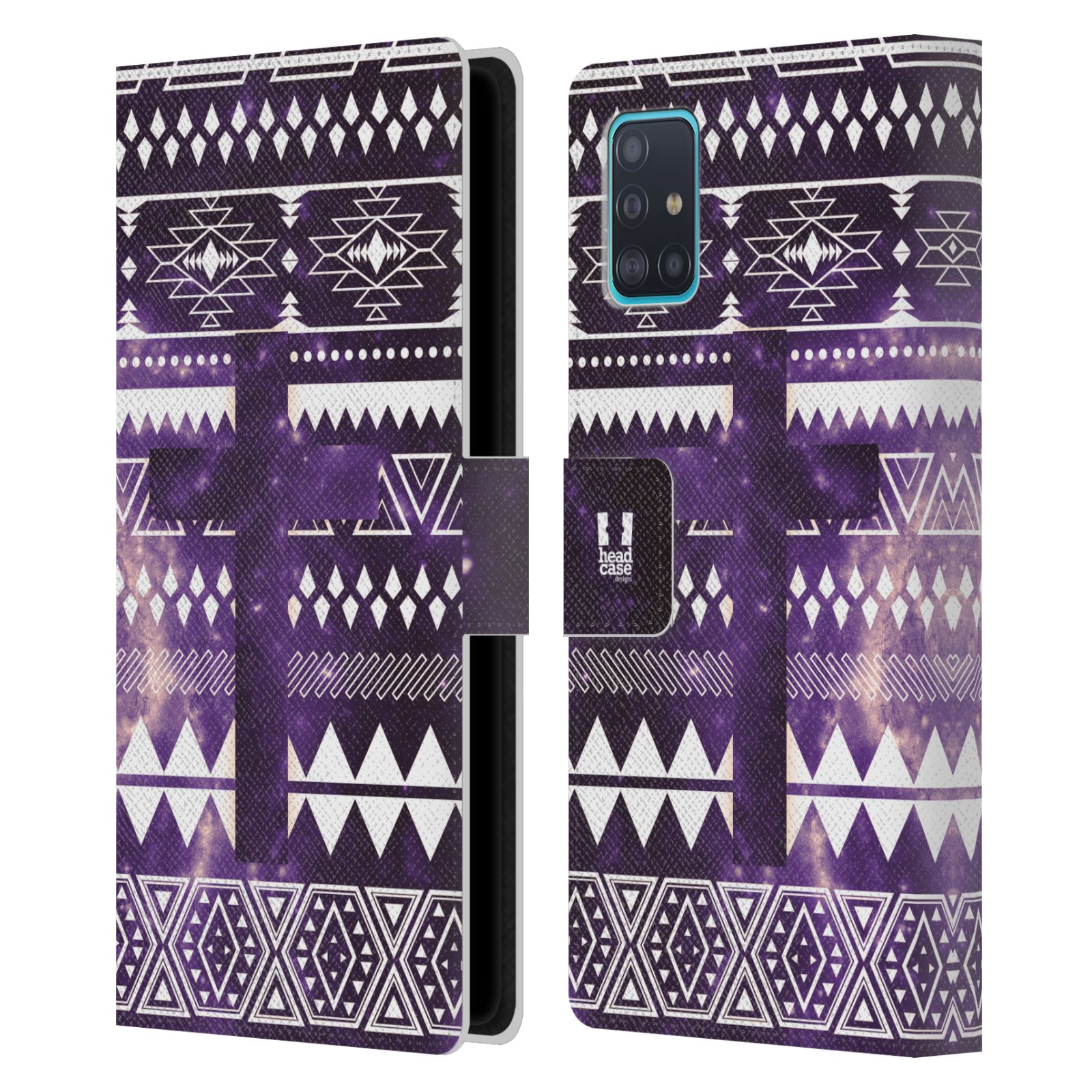 Pouzdro na mobil Samsung Galaxy A51 (A515F) aztécký motiv vesmírná mlovina kříž fialová