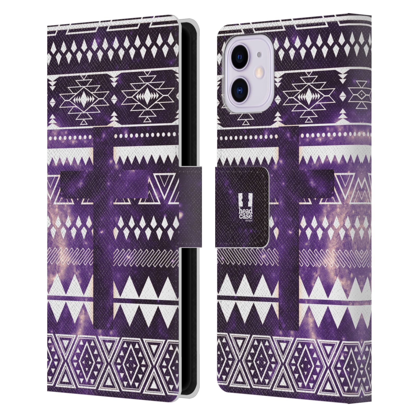 Pouzdro na mobil Apple Iphone 11 aztécký motiv vesmírná mlovina kříž fialová