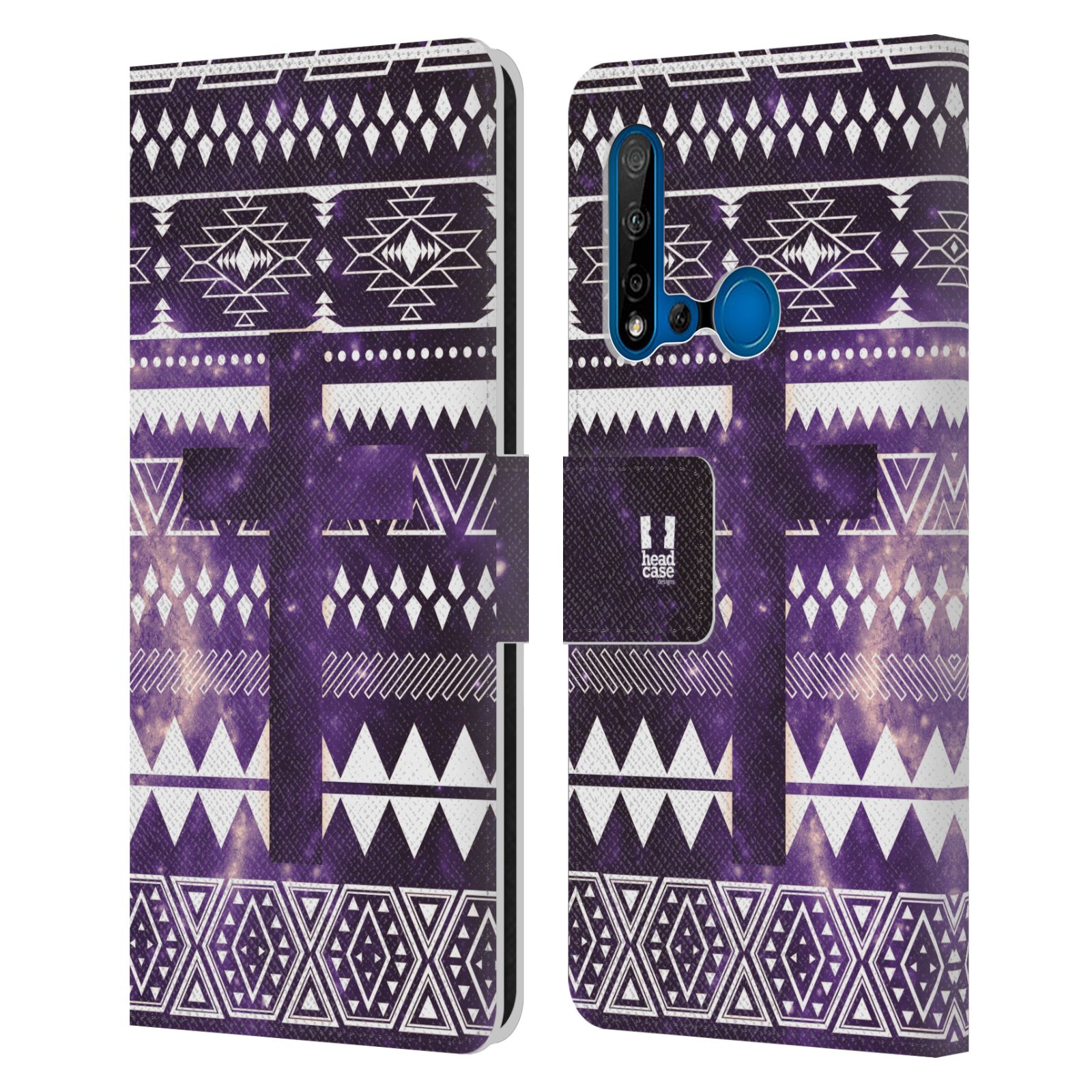 Pouzdro na mobil Huawei P20 LITE 2019 aztécký motiv vesmírná mlovina kříž fialová