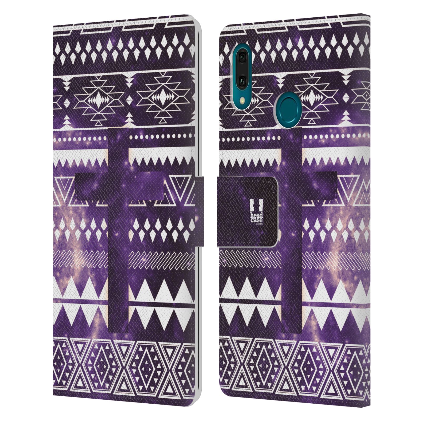 Pouzdro na mobil Huawei Y9 2019 aztécký motiv vesmírná mlovina kříž fialová