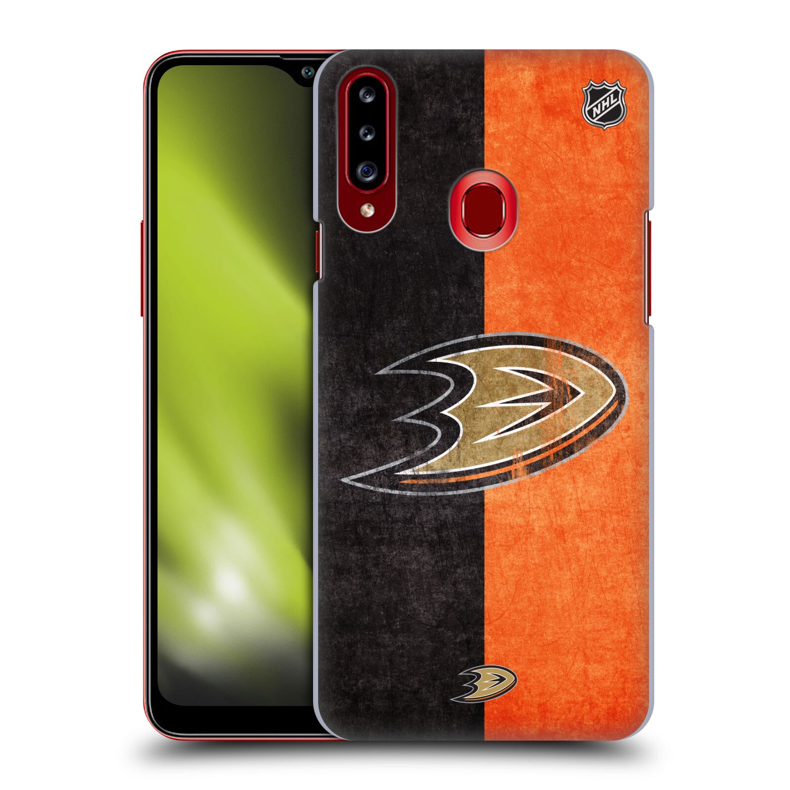 Pouzdro na mobil Samsung Galaxy A20s - HEAD CASE - Hokej NHL - Anaheim Ducks - Logo vintage