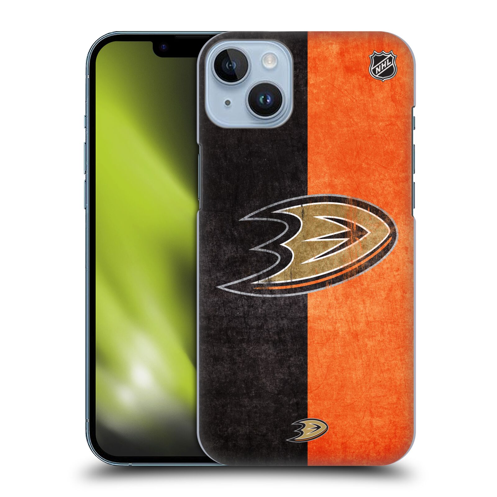 Pouzdro na mobil Apple Iphone 14 PLUS - HEAD CASE - Hokej NHL - Anaheim Ducks - Logo vintage