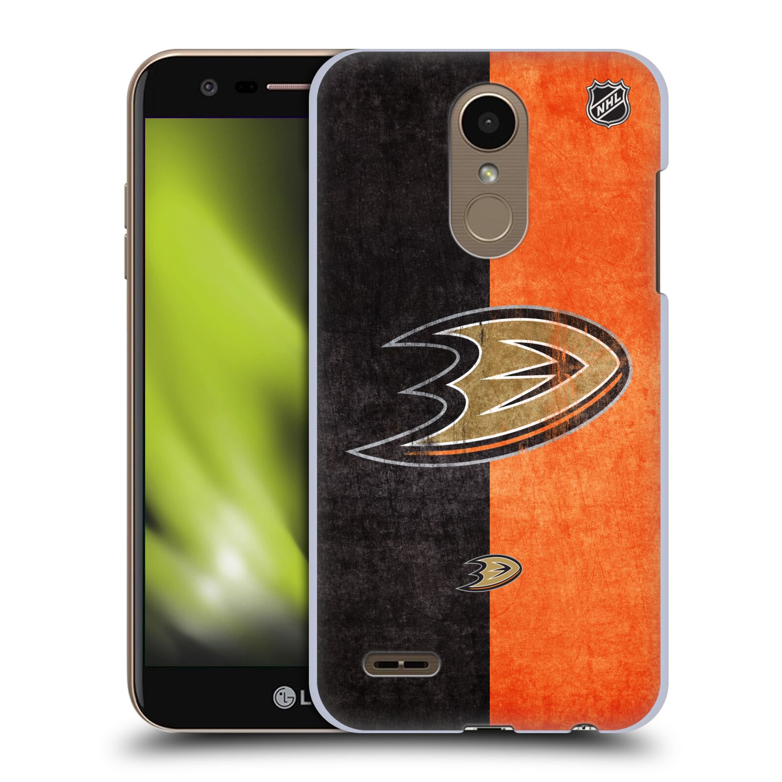 Pouzdro na mobil LG K10 2018 - HEAD CASE - Hokej NHL - Anaheim Ducks - Logo vintage