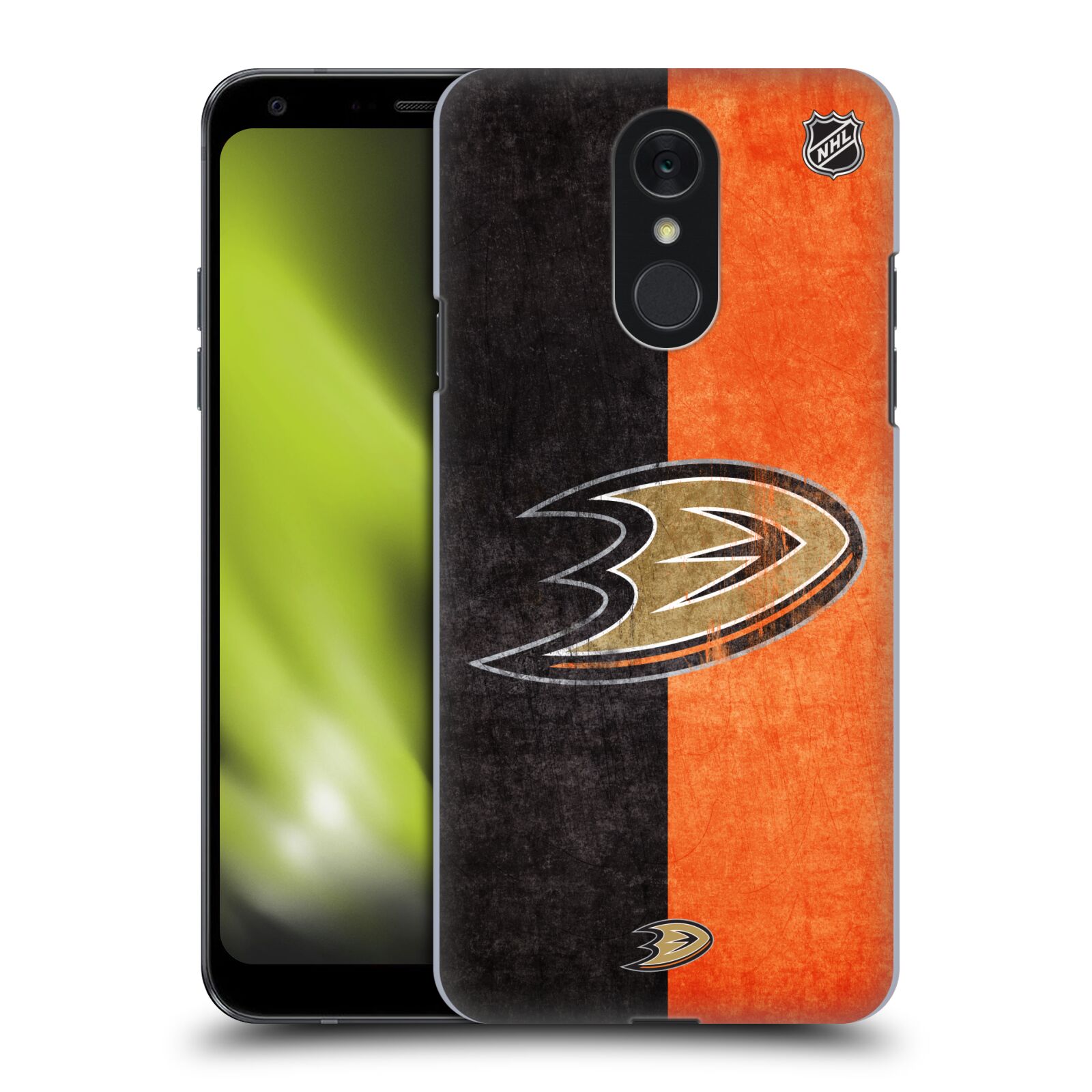 Pouzdro na mobil LG Q7 - HEAD CASE - Hokej NHL - Anaheim Ducks - Logo vintage