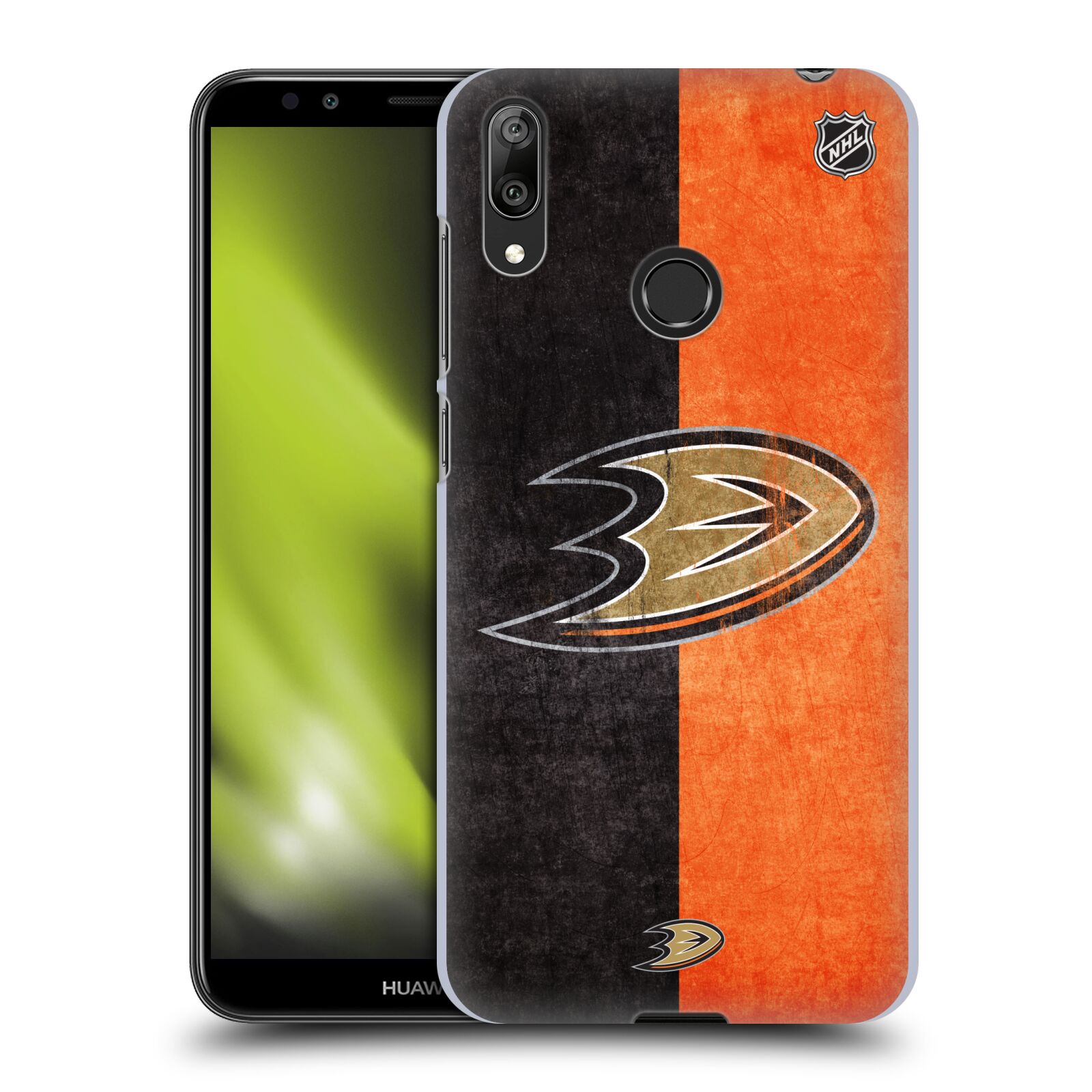 Pouzdro na mobil Huawei Y7 2019 - HEAD CASE - Hokej NHL - Anaheim Ducks - Logo vintage