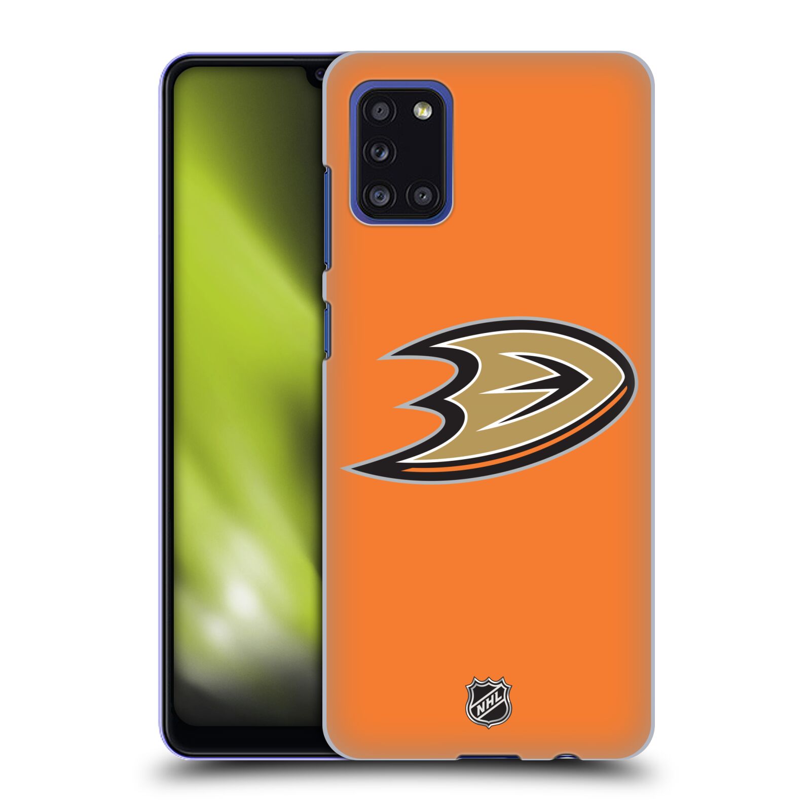 Pouzdro na mobil Samsung Galaxy A31 - HEAD CASE - Hokej NHL - Anaheim Ducks - Oranžové pozadí