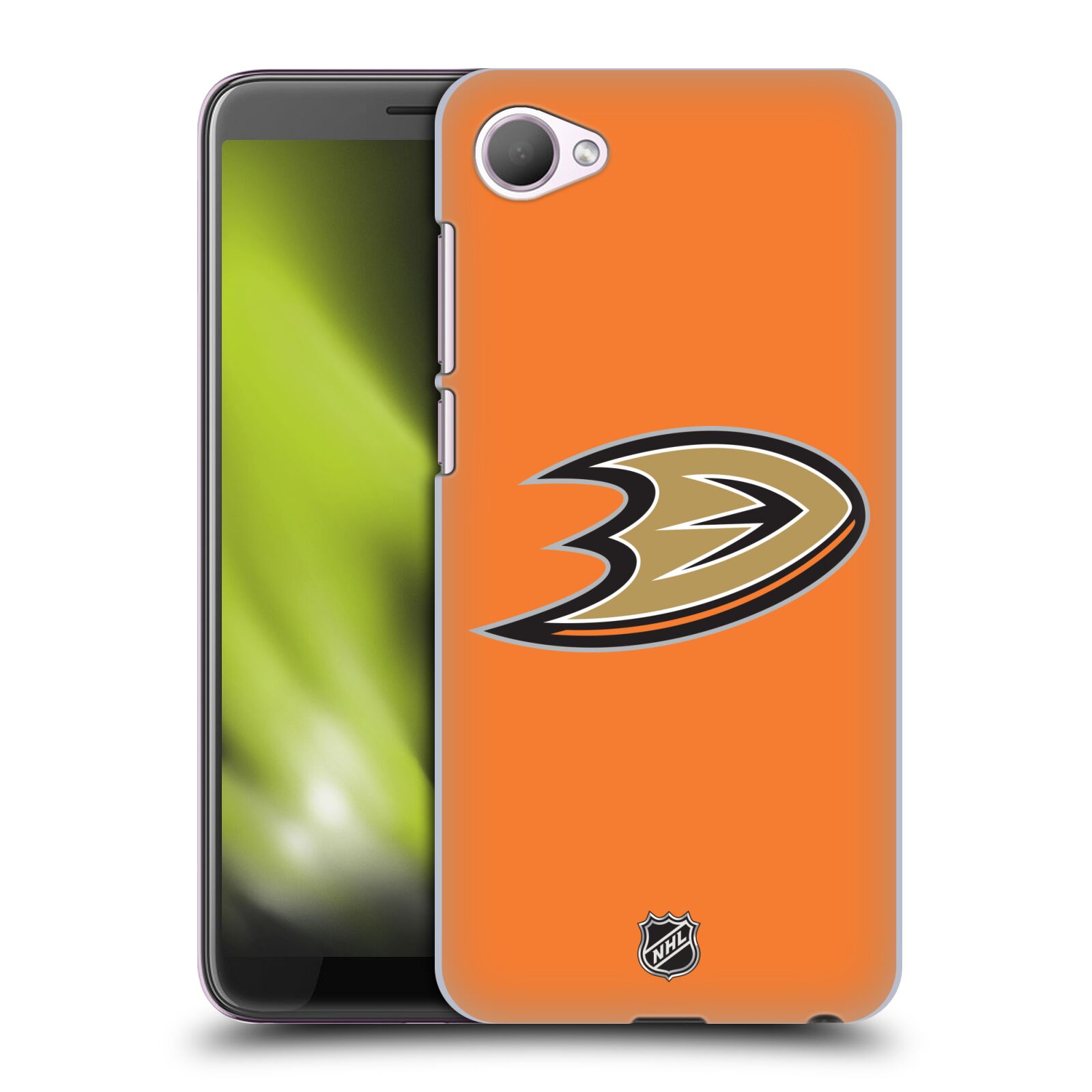 Pouzdro na mobil HTC Desire 12 / Desire 12 DUAL SIM - HEAD CASE - Hokej NHL - Anaheim Ducks - Oranžové pozadí