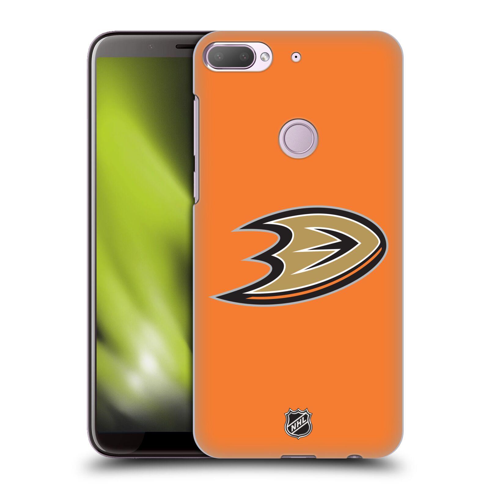 Pouzdro na mobil HTC Desire 12+ / Desire 12+ DUAL SIM - HEAD CASE - Hokej NHL - Anaheim Ducks - Oranžové pozadí
