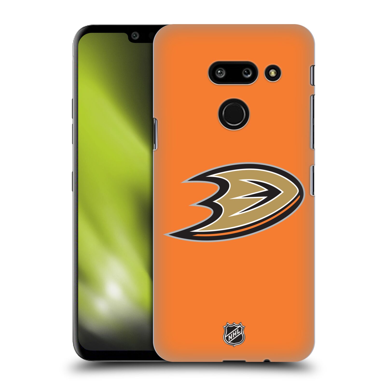Pouzdro na mobil LG G8 ThinQ - HEAD CASE - Hokej NHL - Anaheim Ducks - Oranžové pozadí