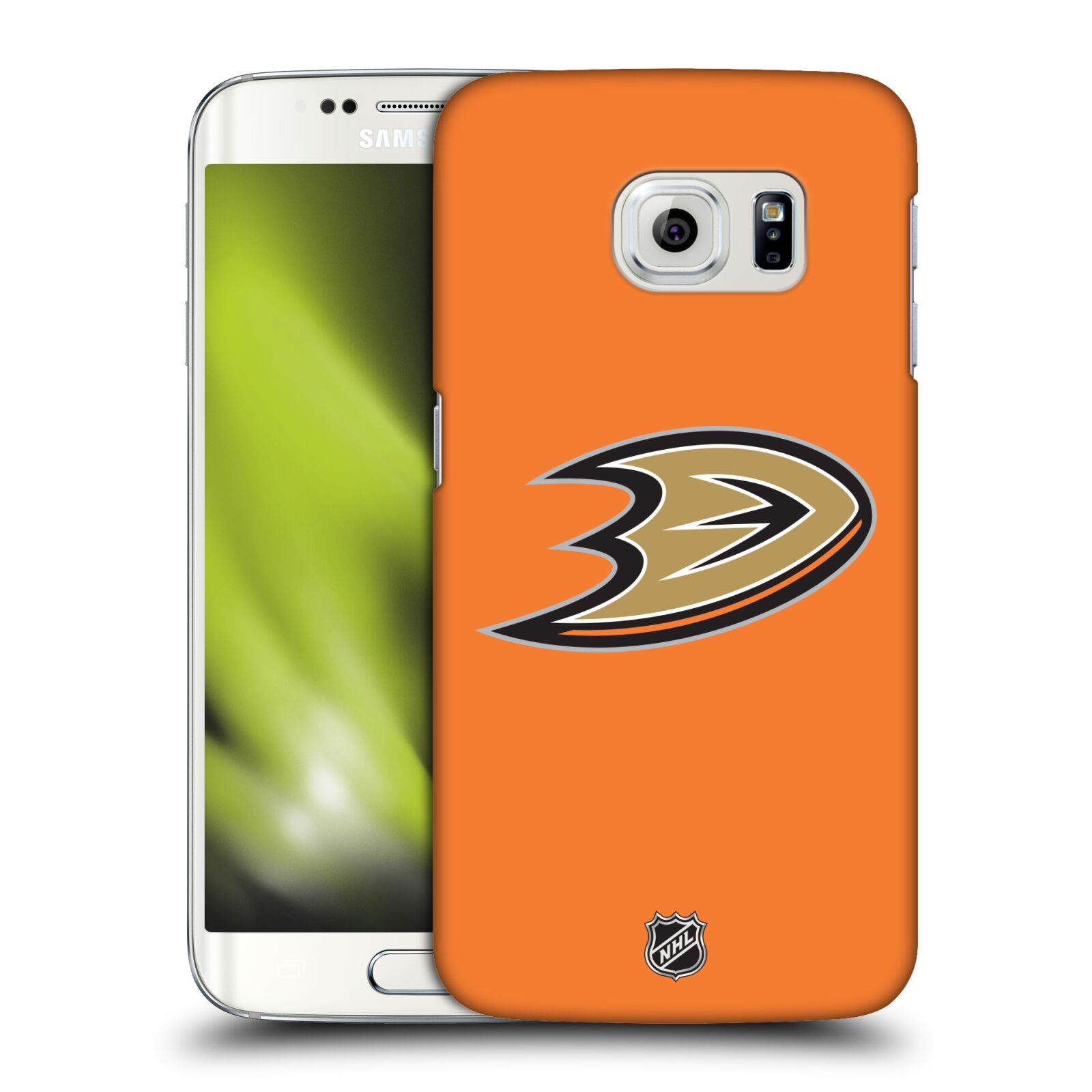 Pouzdro na mobil Samsung Galaxy S6 EDGE - HEAD CASE - Hokej NHL - Anaheim Ducks - Oranžové pozadí